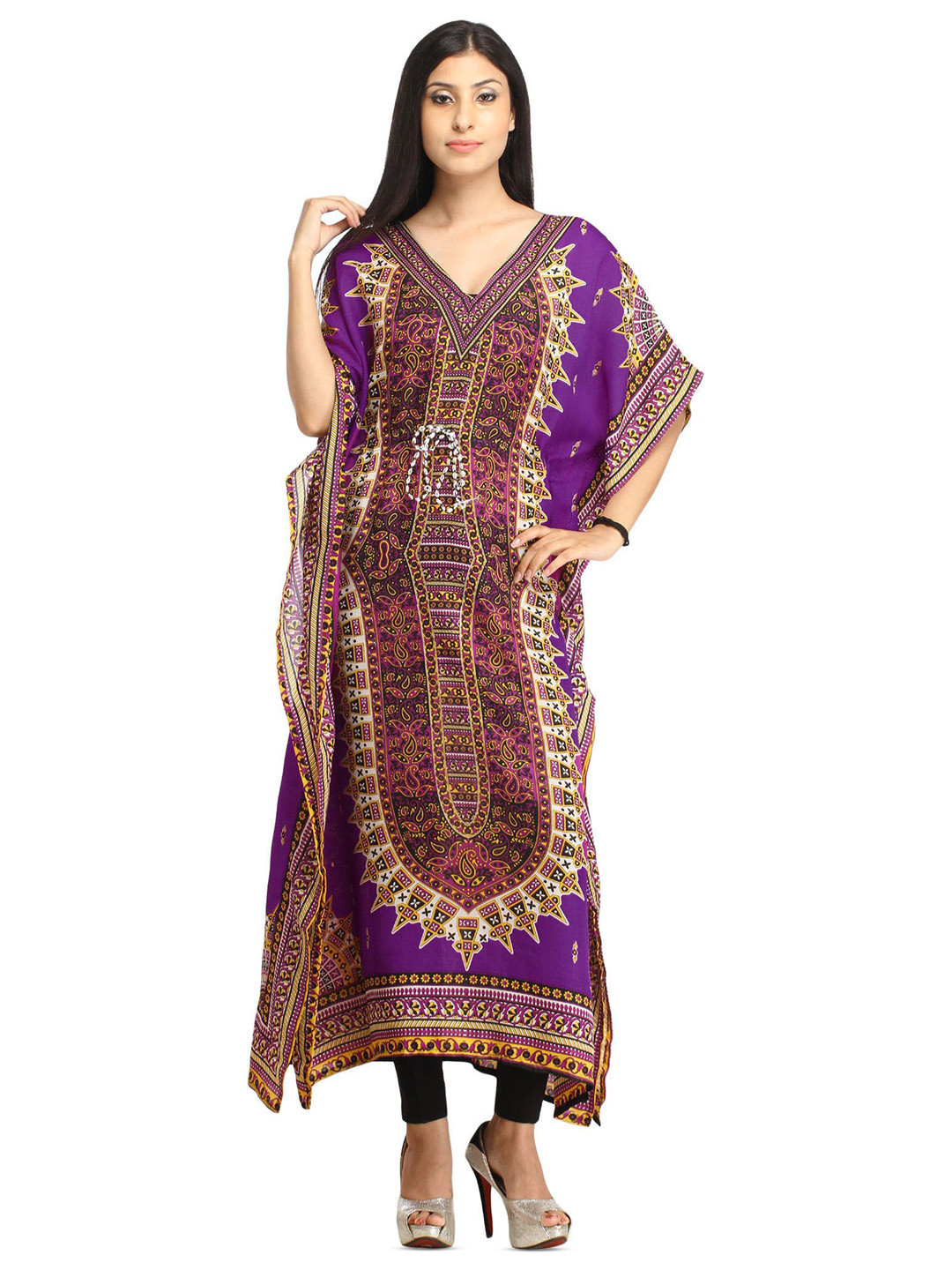Exotic India Aztec Print Kaftan with Dori at Waist