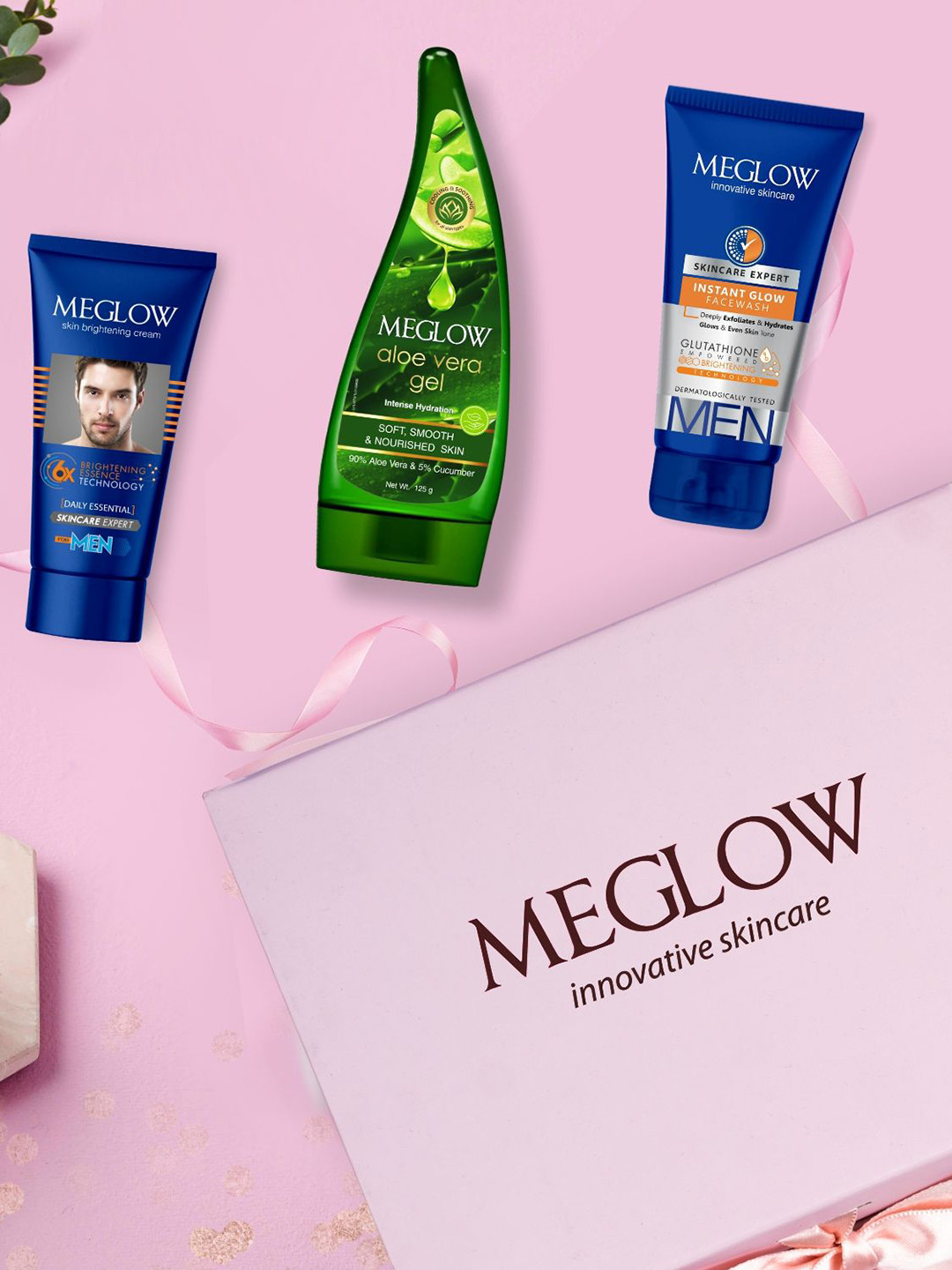 MEGLOW Instant Glow Face Wash Aloevera Gel Skin Face Cream Gift Kit -70gm + 125gm + 30gm