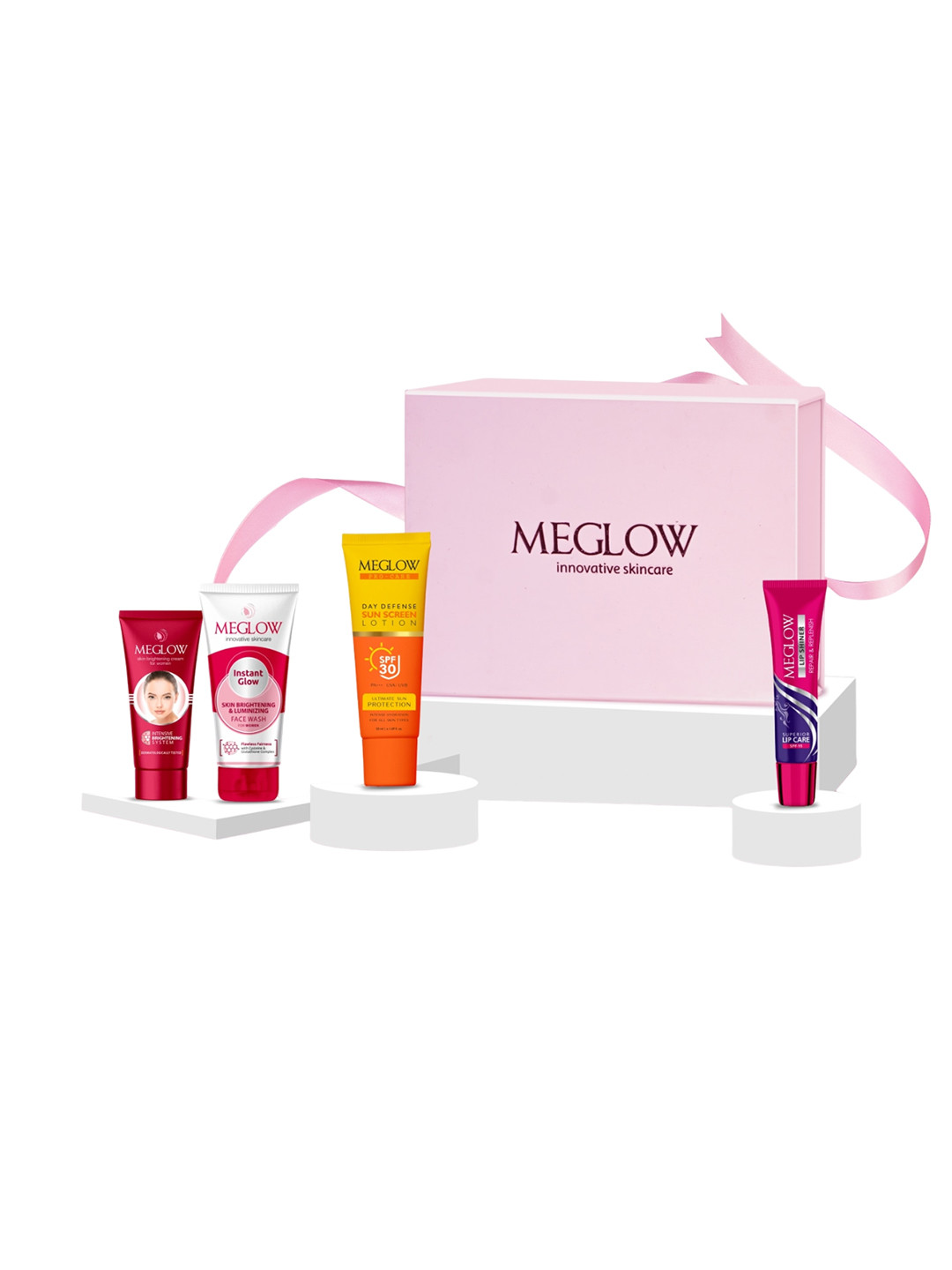 MEGLOW Instant Glow Face Wash, Face Cream, Sunscreen & Lip Shiner Gift Set