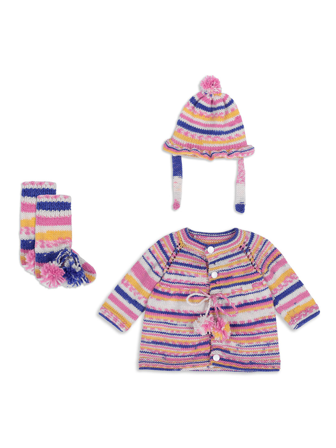 WINDROP SOLUTIONS Striped Woollen A-Line Dress With Hat and Socks