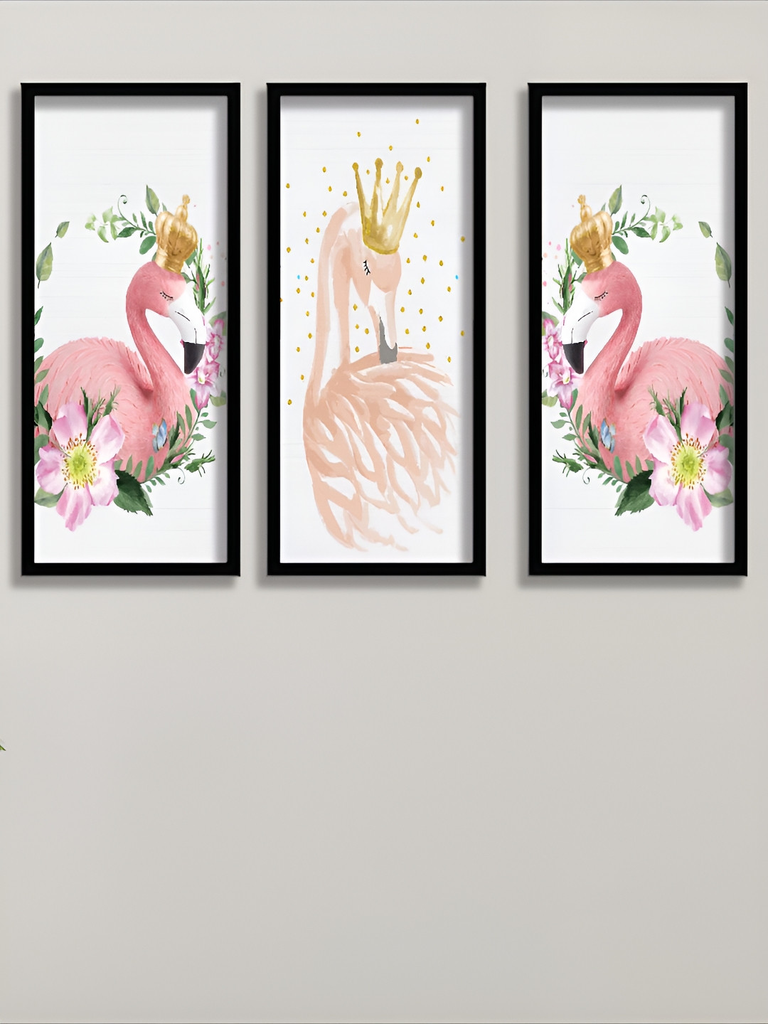 Aura flamingo Paper 3 Pcs Wall Rectangle Paintings Wall Art - 16.5x7.5In