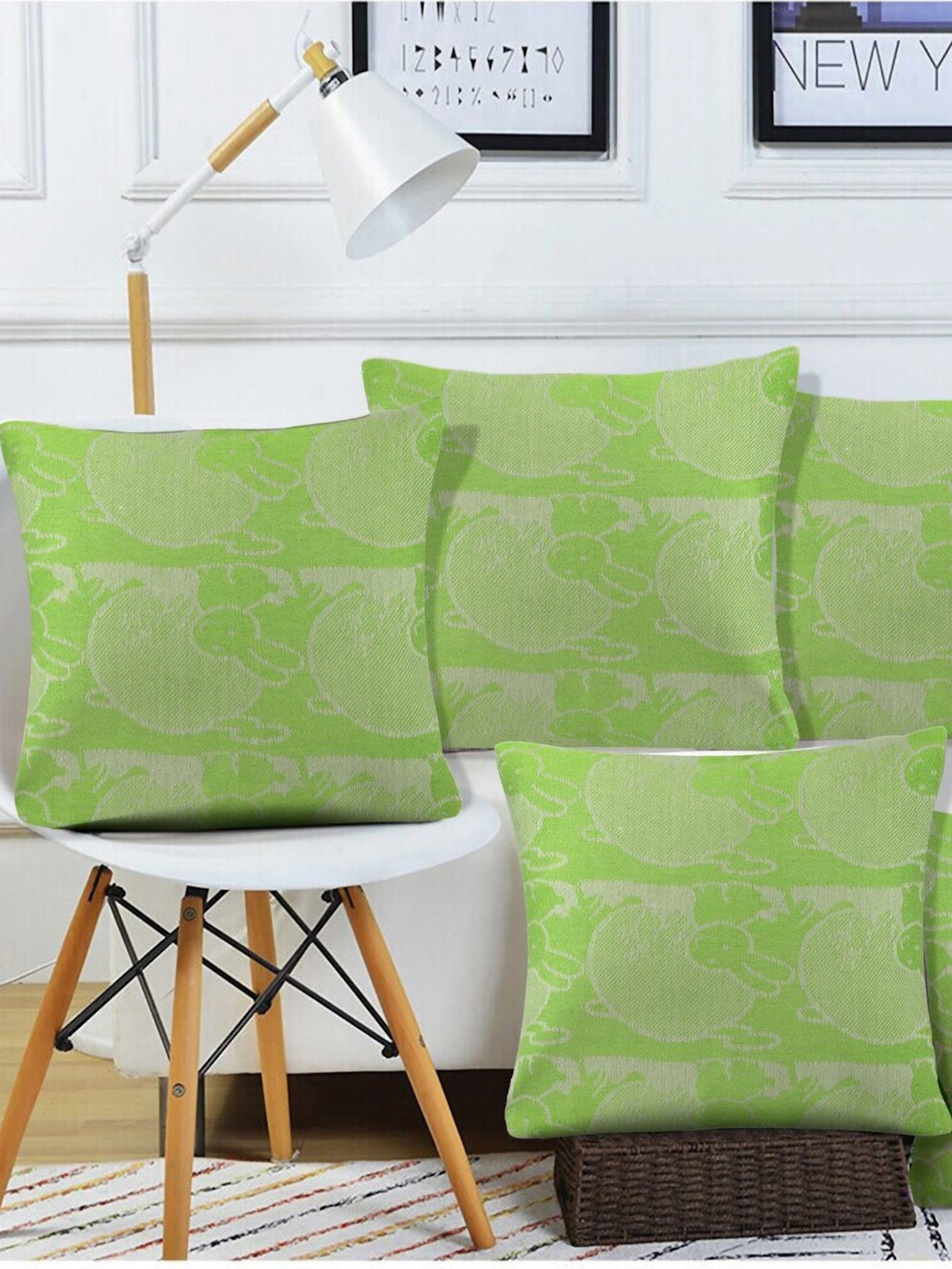 KLOTTHE Green Conversational Cotton 5 Pcs Textured Square Cushion Covers -11.8x11.8In