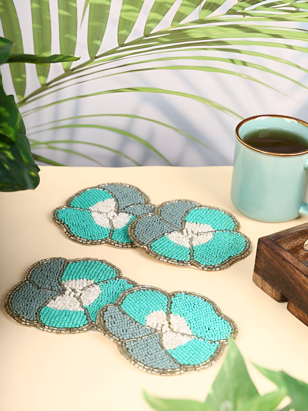 PURINA'S Grey & Blue 4 Pieces Beaded Agate Stone Coasters