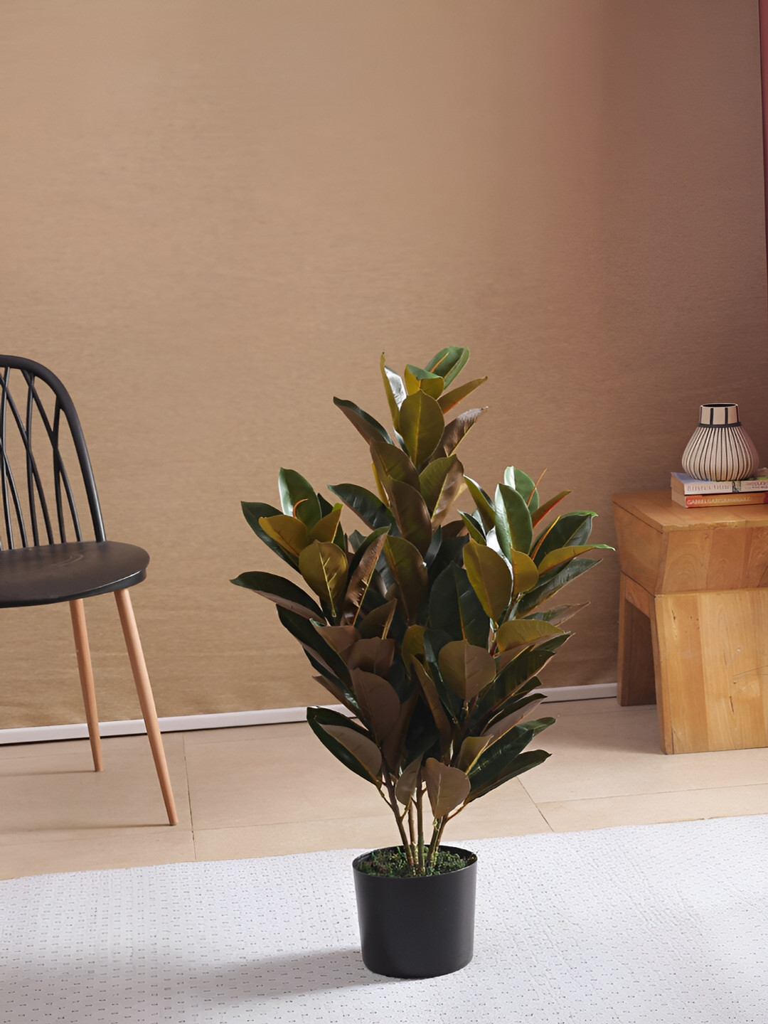 Home Bloom Green & Black Rubber Artificial Plant With Pot