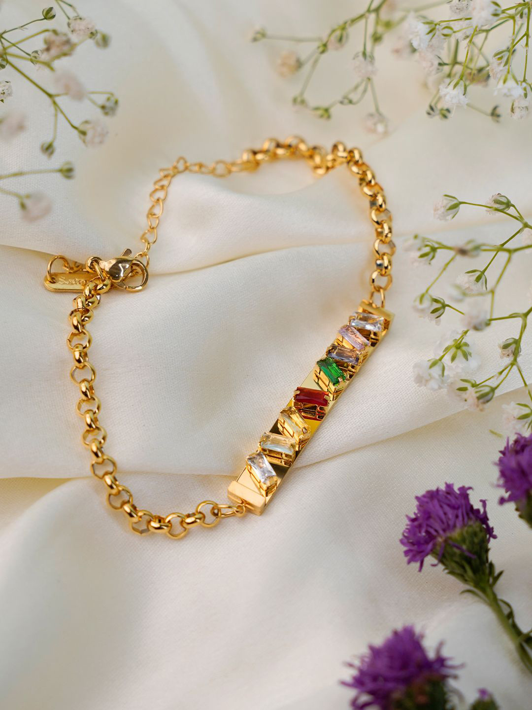 SWASHAA Women Cubic Zirconia Gold-Plated Wraparound Bracelet