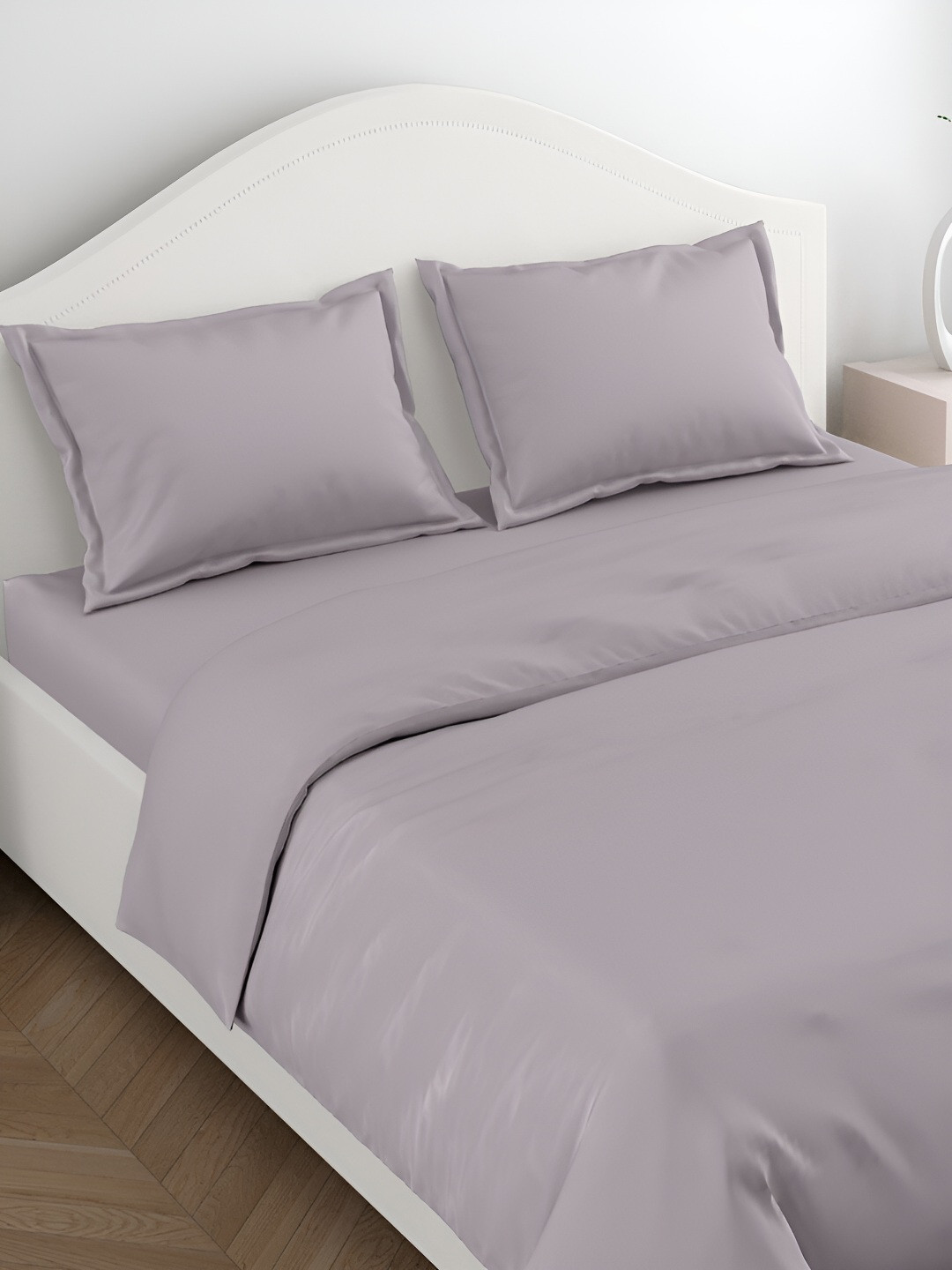 haus & kinder Mauve Cotton 300 TC King Bedsheet with 2 Pillow Covers