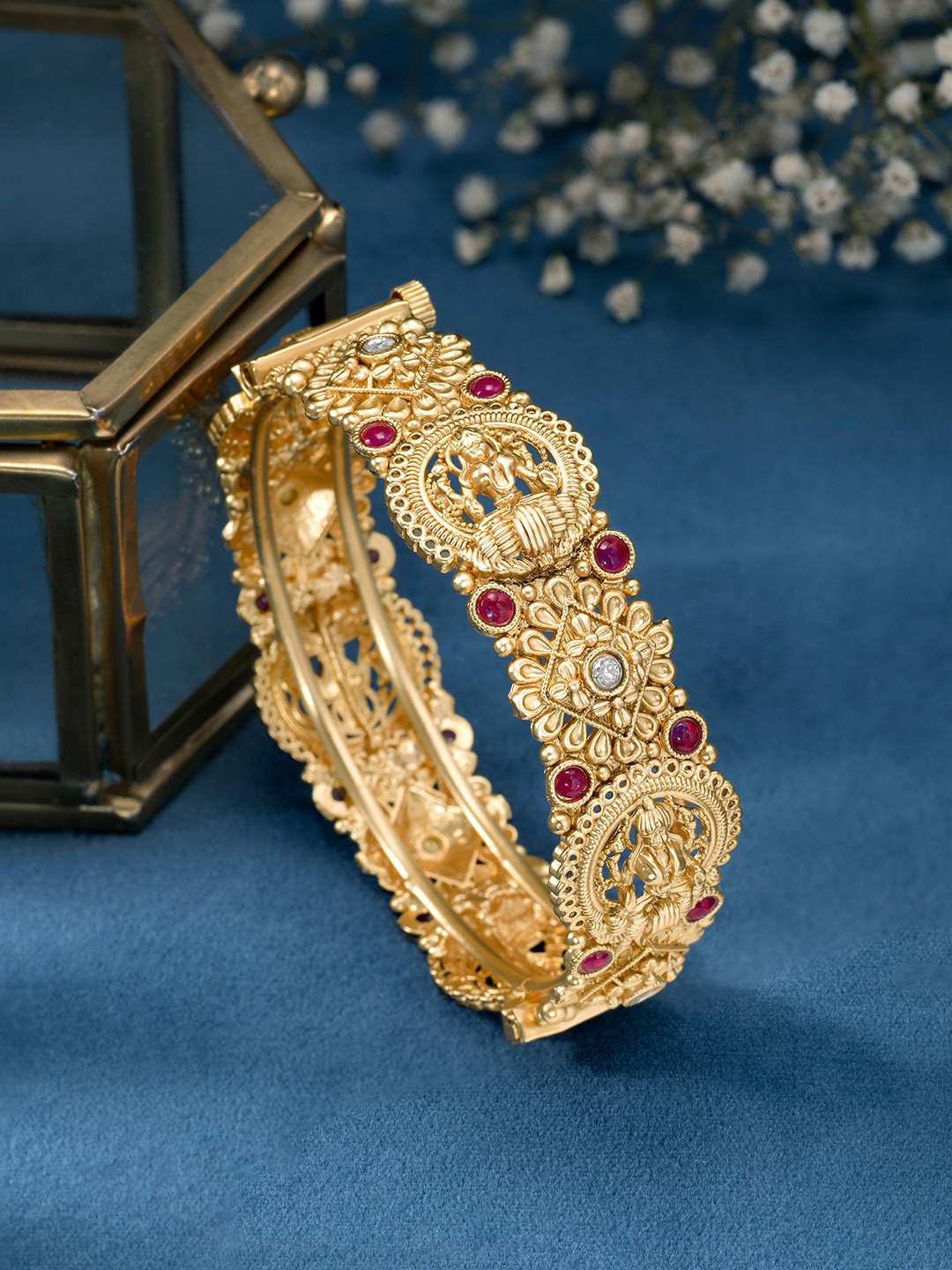 Peora Gold-Plated Stone-Studded Single Piece Openable Kada Bangle Jewellery