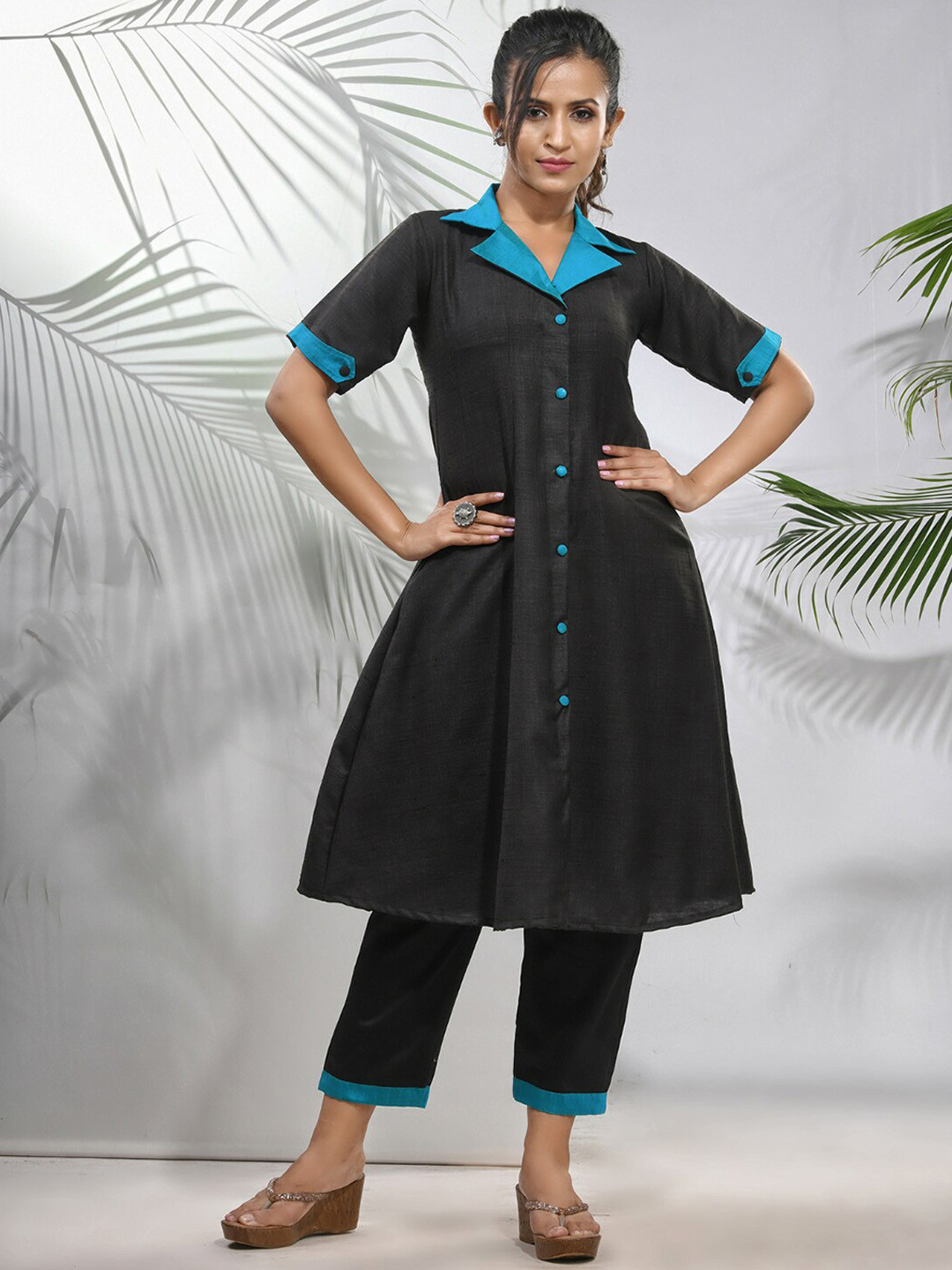Charukriti Shirt Collar Knee Length A-Line Silk Kurta