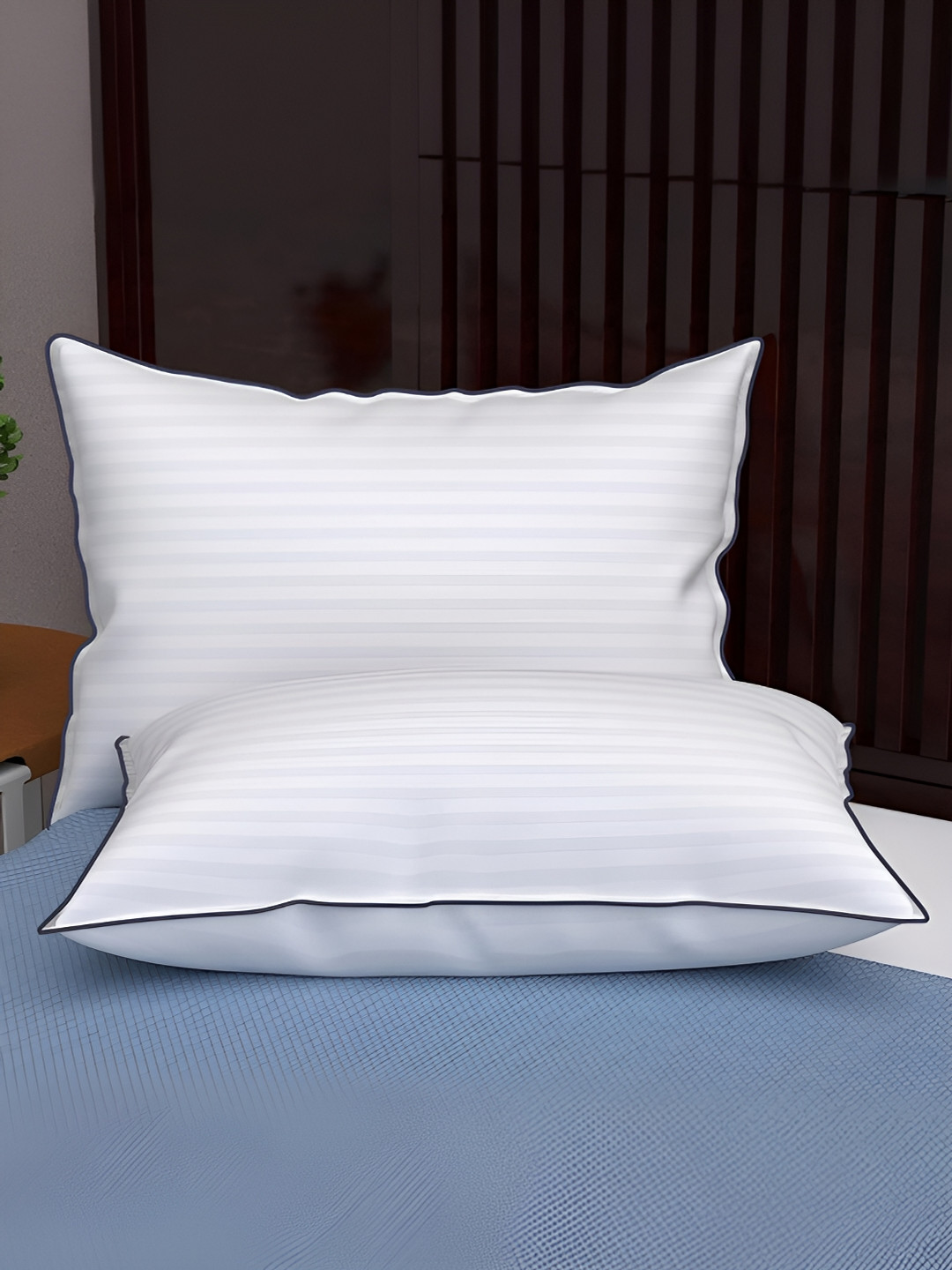Aura White Solid Polyester Set of 2 Medium Fibre Sleep Pillow-68 x 43 x 10 cm