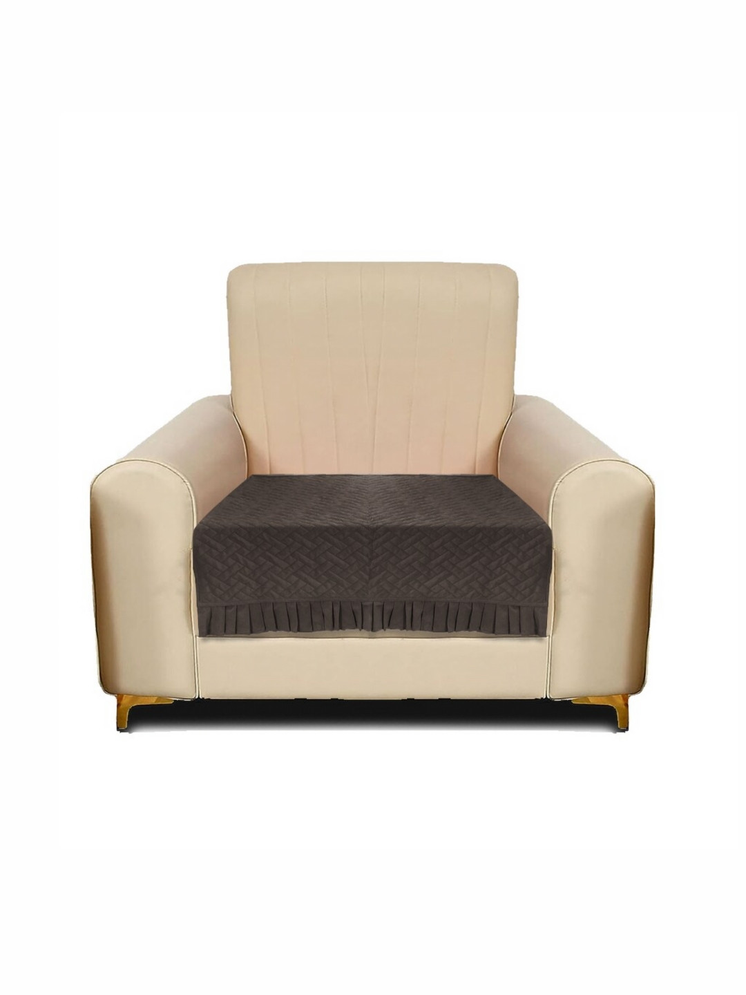RRC Brown Velvet 1 Seater Sofa Cover with Frill