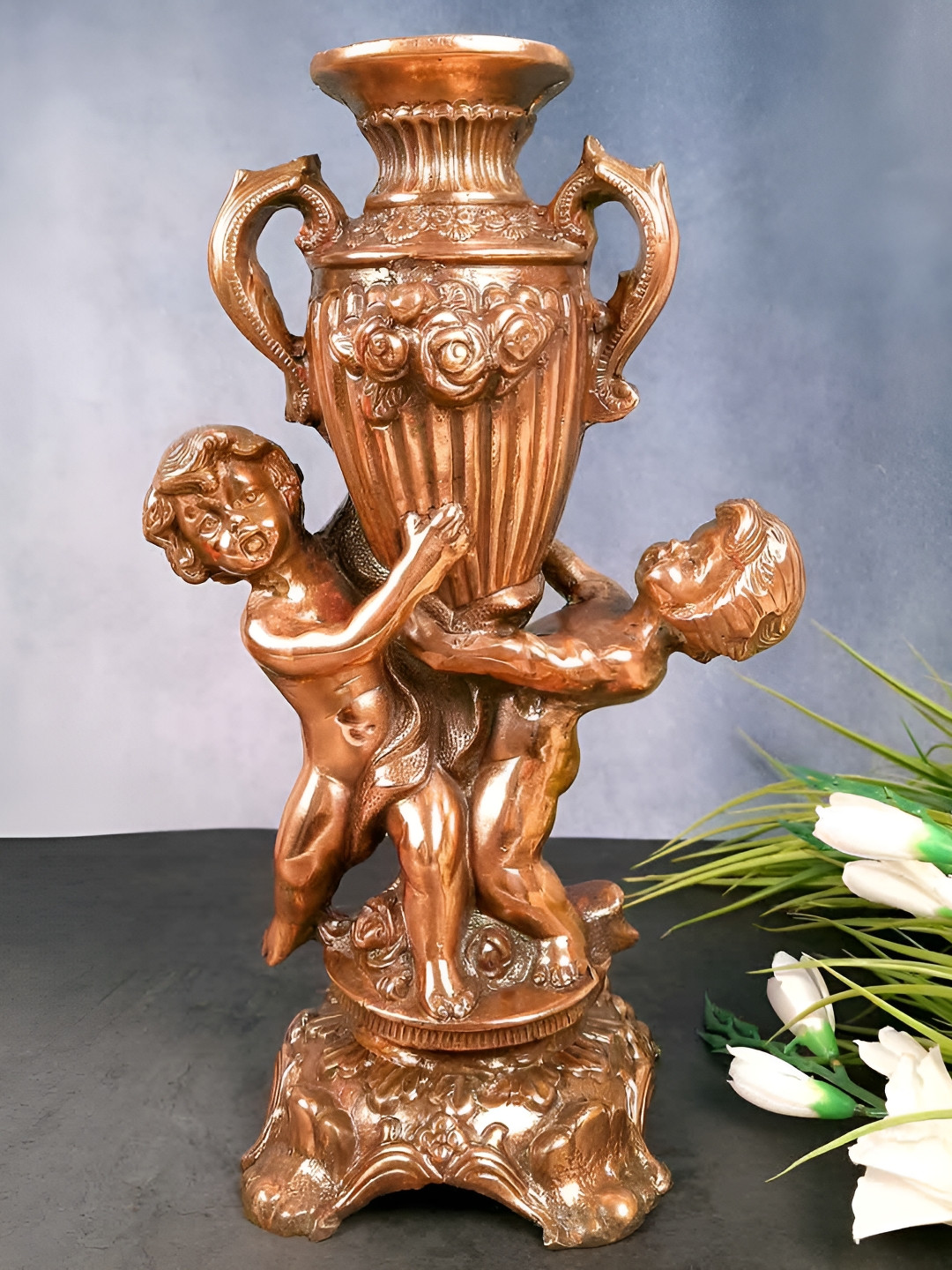 apka mart Copper Toned Textured Metal Flower Vase