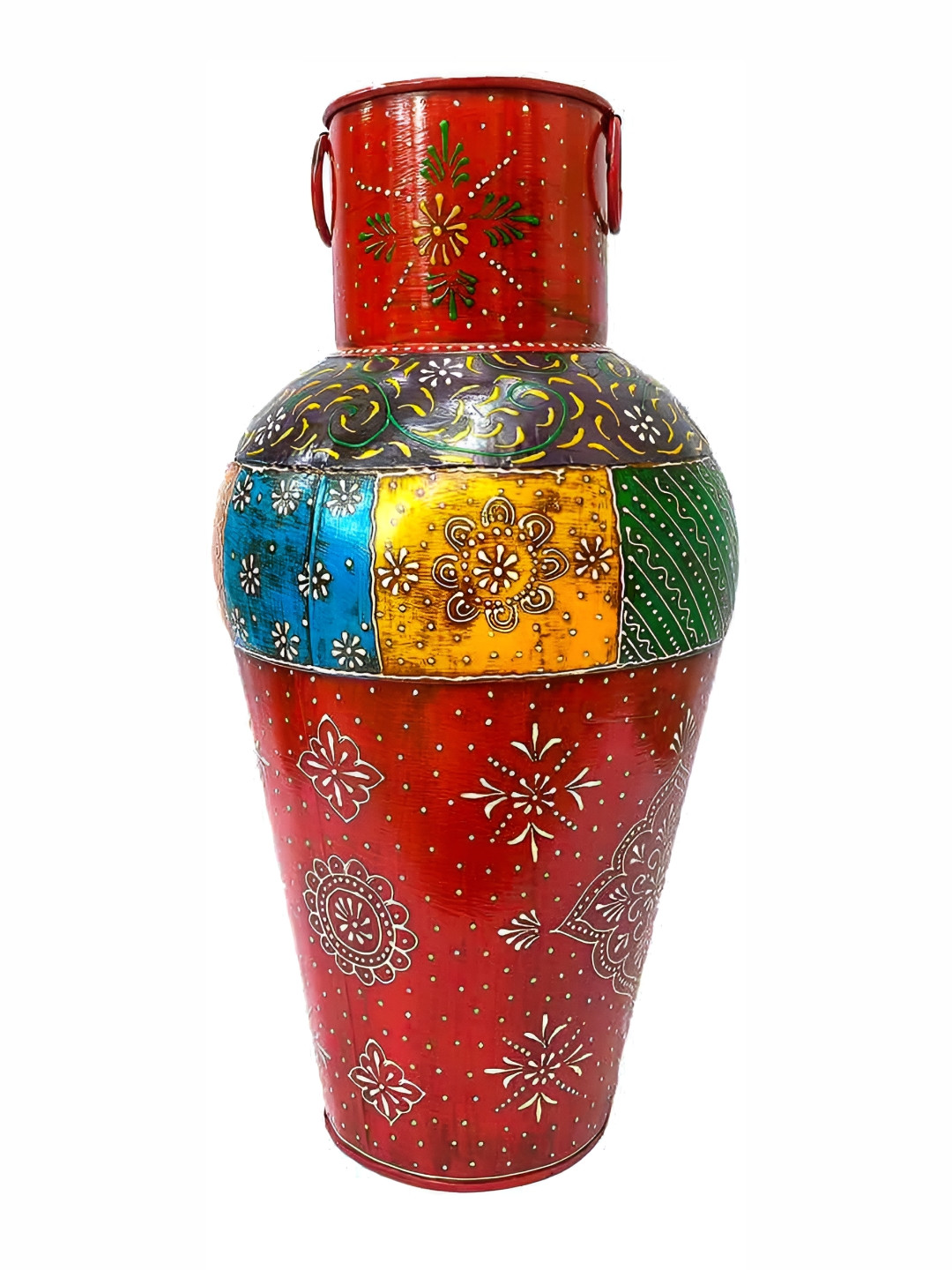 apka mart Red & Black Ethnic Motif Printed Metal Flower Vase