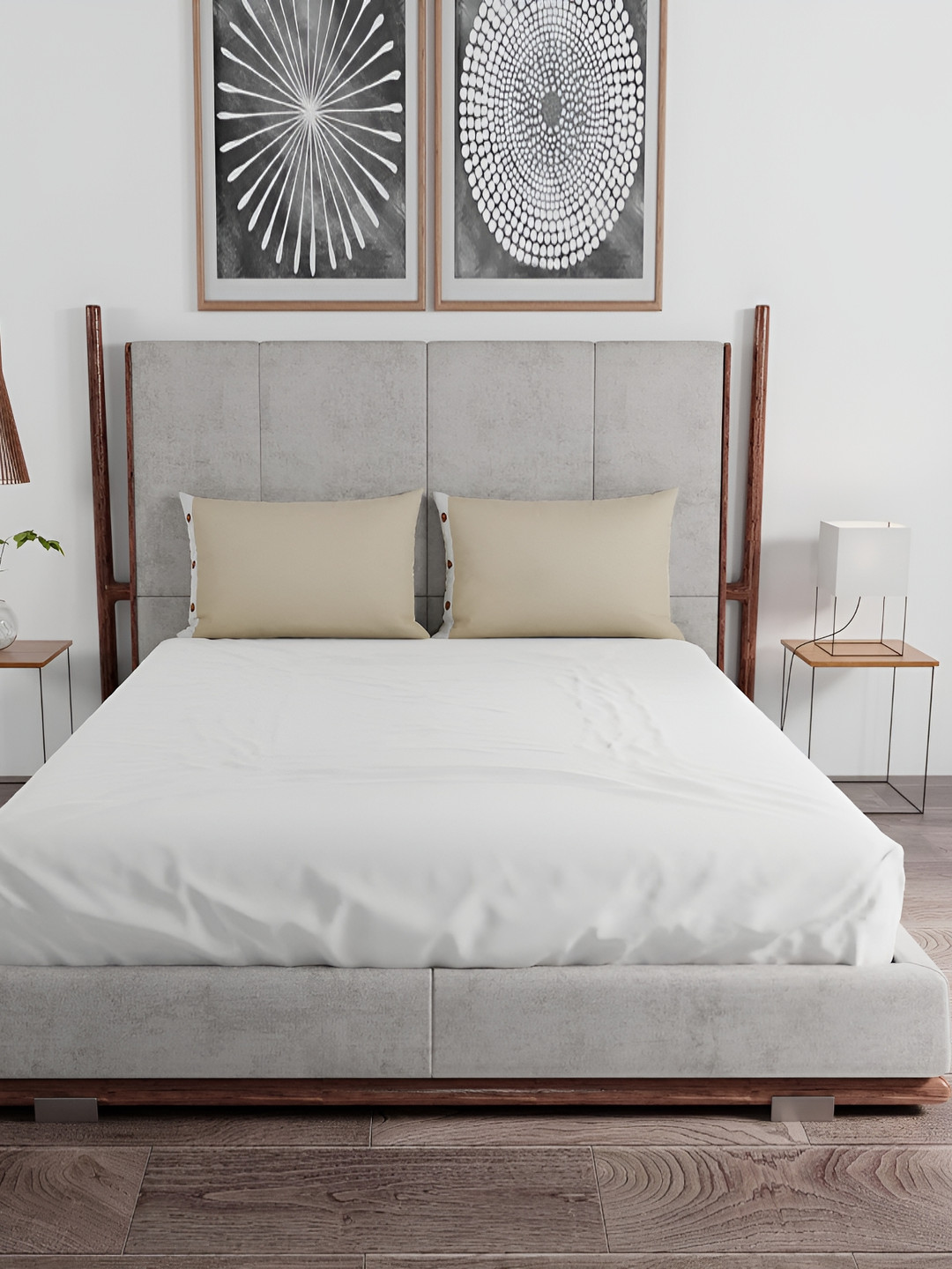 Livonti Cream Cotton Breathable 144 TC Queen Bedsheet with 2 Pillow Covers-102 x 88 inches