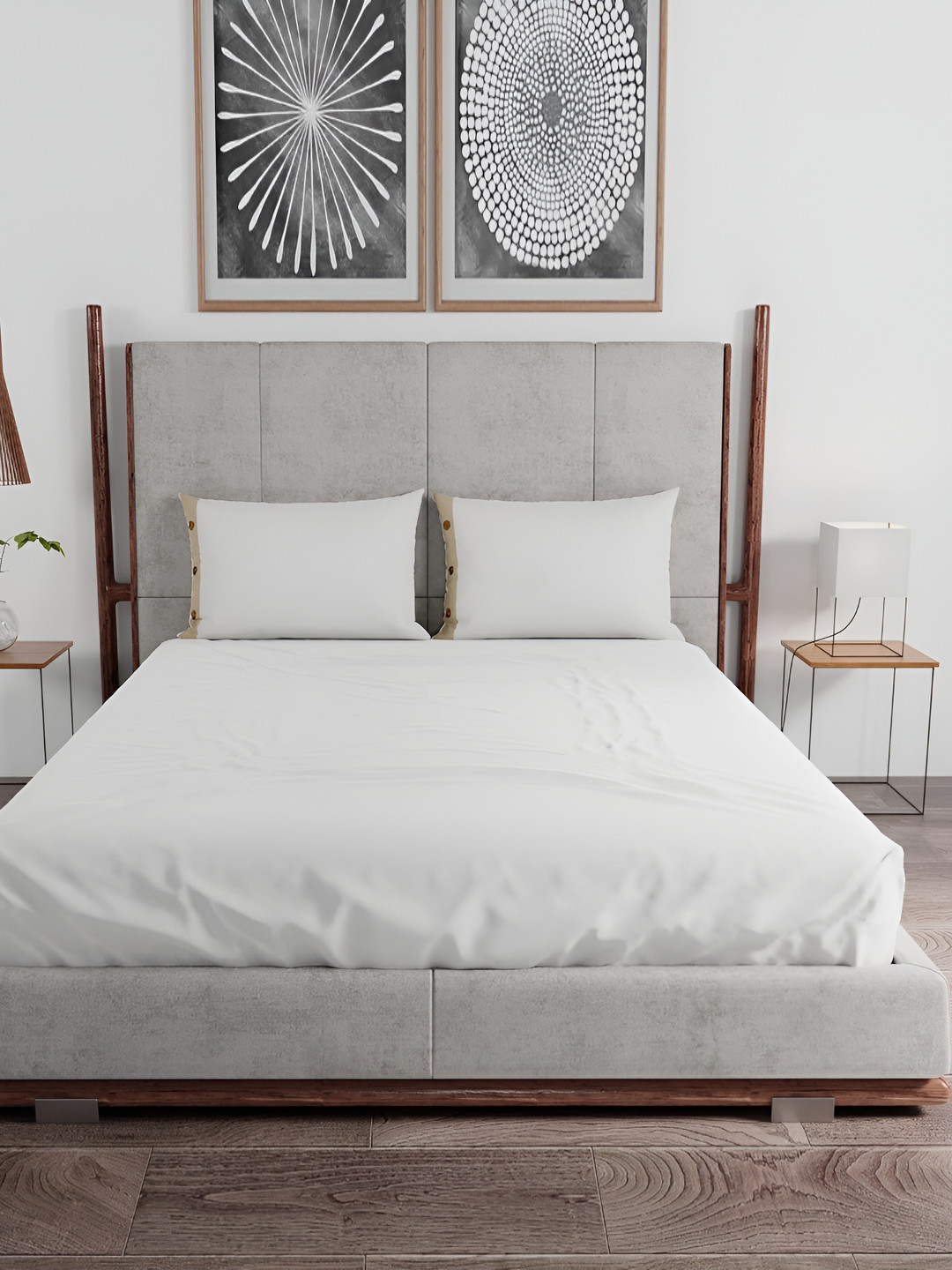 Livonti Flat_Kidze_Sbs Cream Solid Cotton Breathable 144 TC King Bedsheet with 2 Pillow Covers-264 x 264 cm