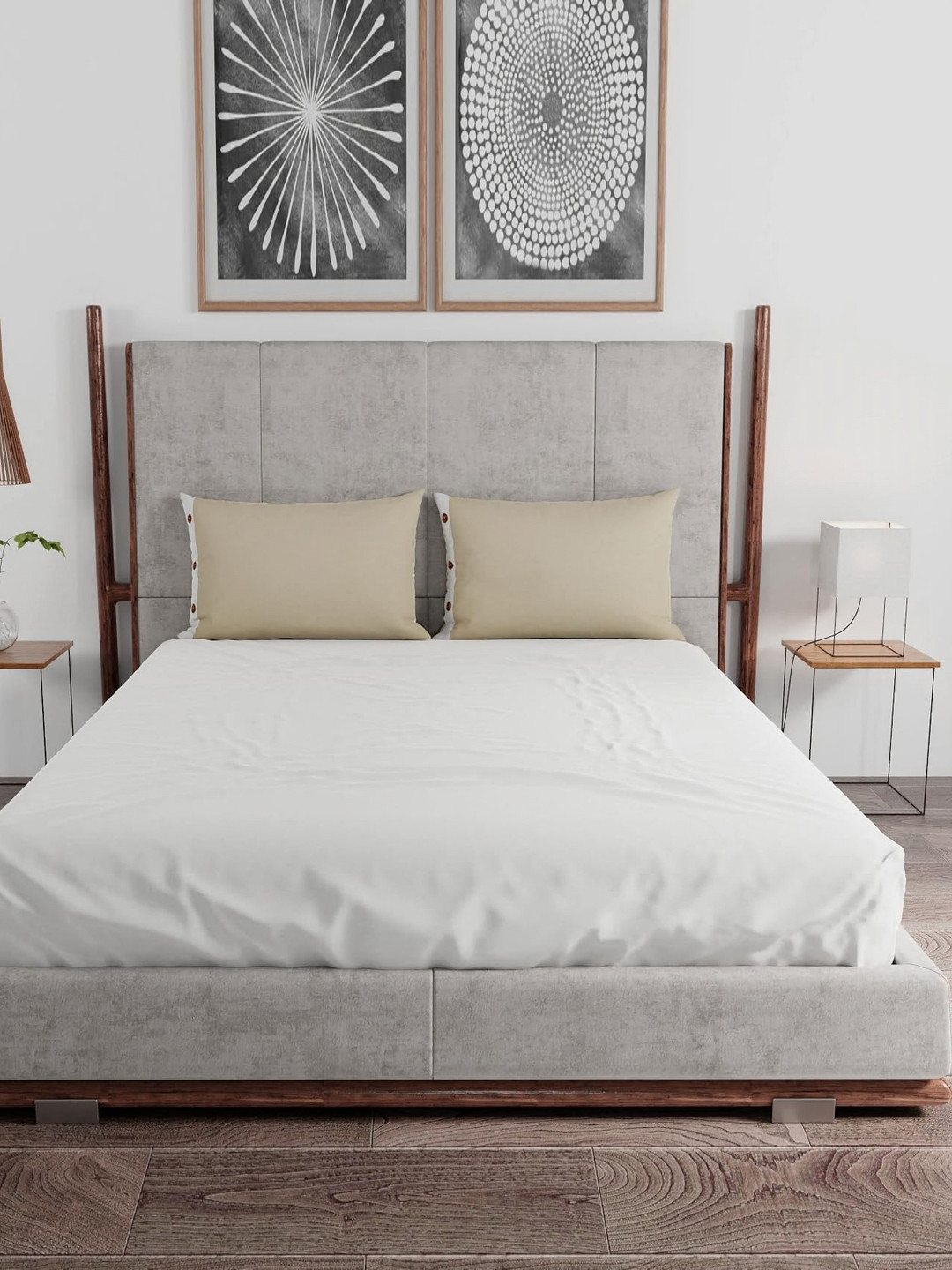 Livonti Cream Cotton Breathable 144 TC King Bedsheet with 2 Pillow Covers-104 x 104 inches