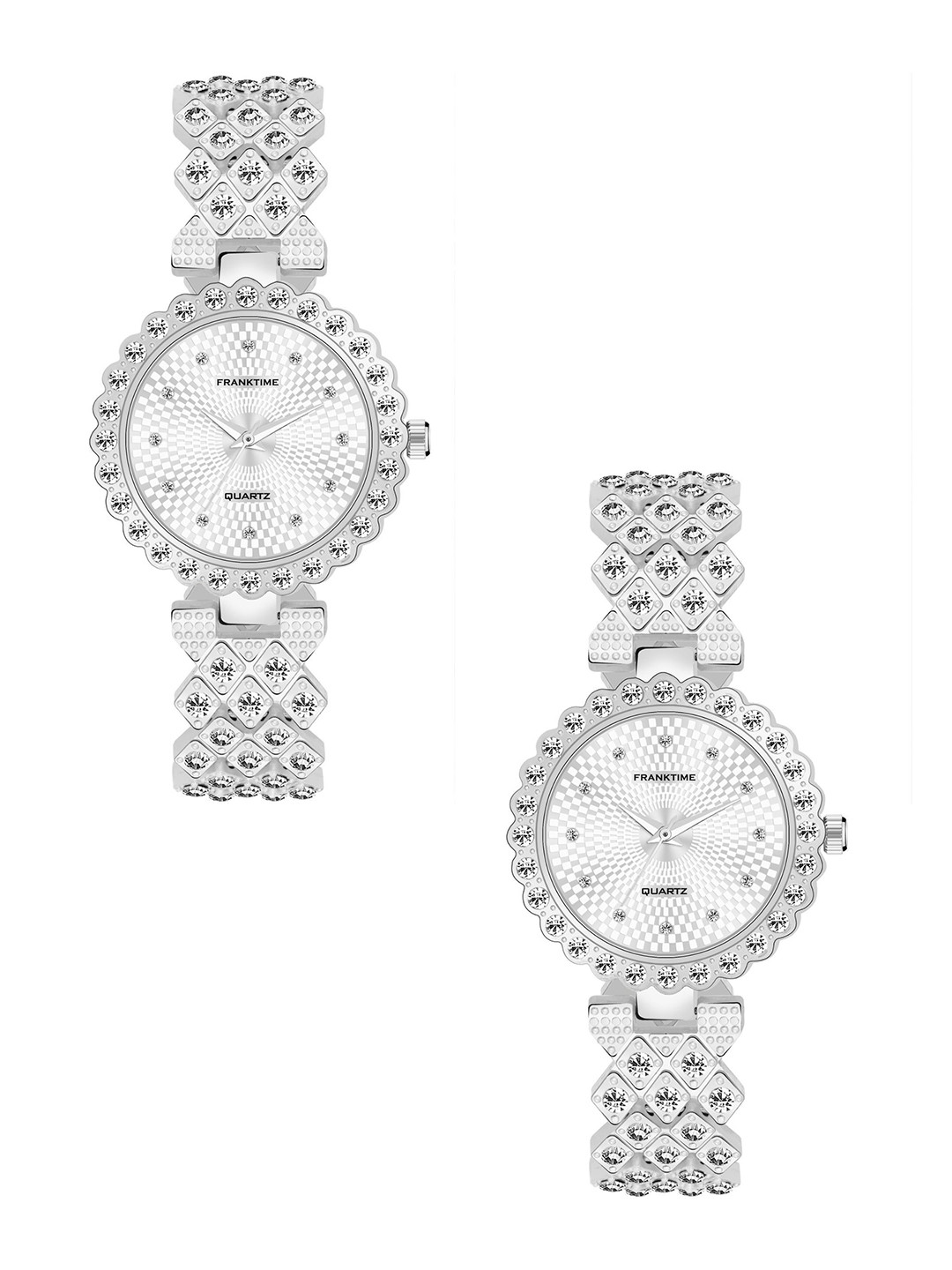 Franktime Unisex Pack Of 2 Dial & Stainless Steel Wrap Around Straps Watch FT-0011 SS
