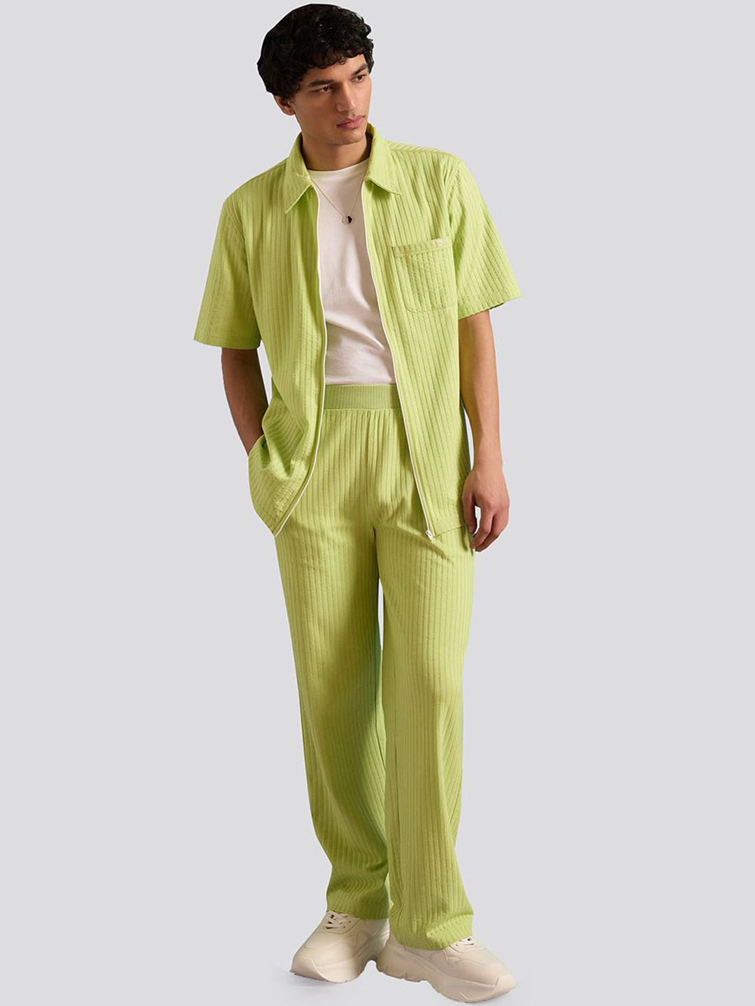 Muvazo Zip-Up Collar Neck Shirt & Track Pants Co-Ords