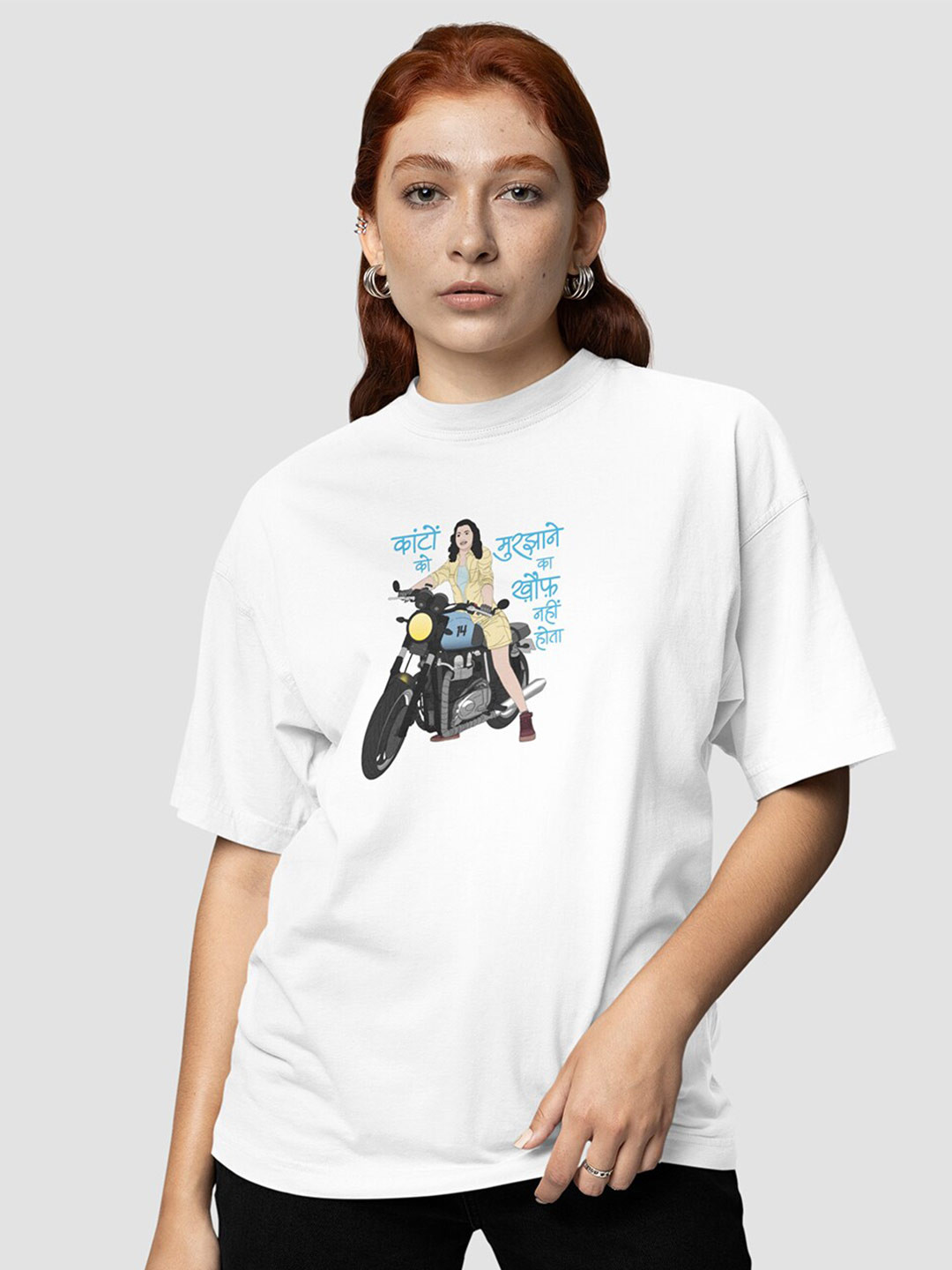 BOLLYWOO.OOO Women Typography Bio Finish Pockets Oversized T-shirt