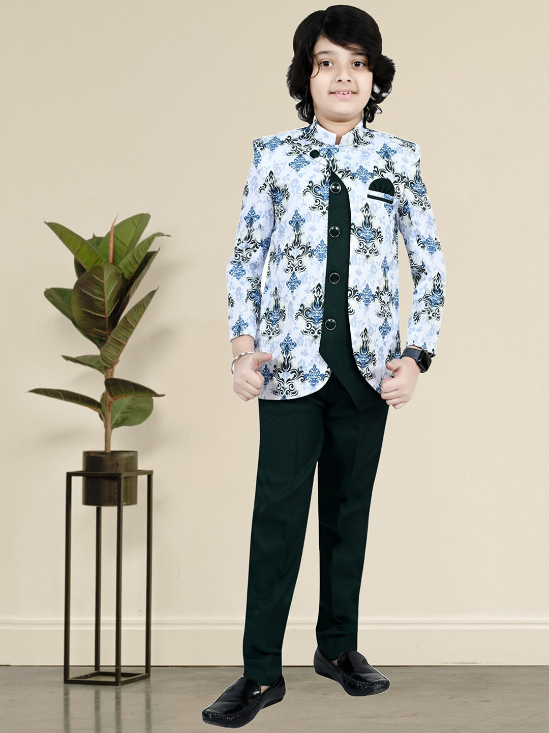 BAESD Boys Printed Mandarin Collar Suit