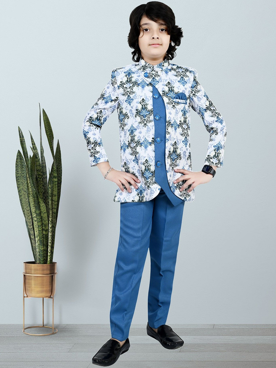BAESD Boys Printed Mandarin Collar Suit