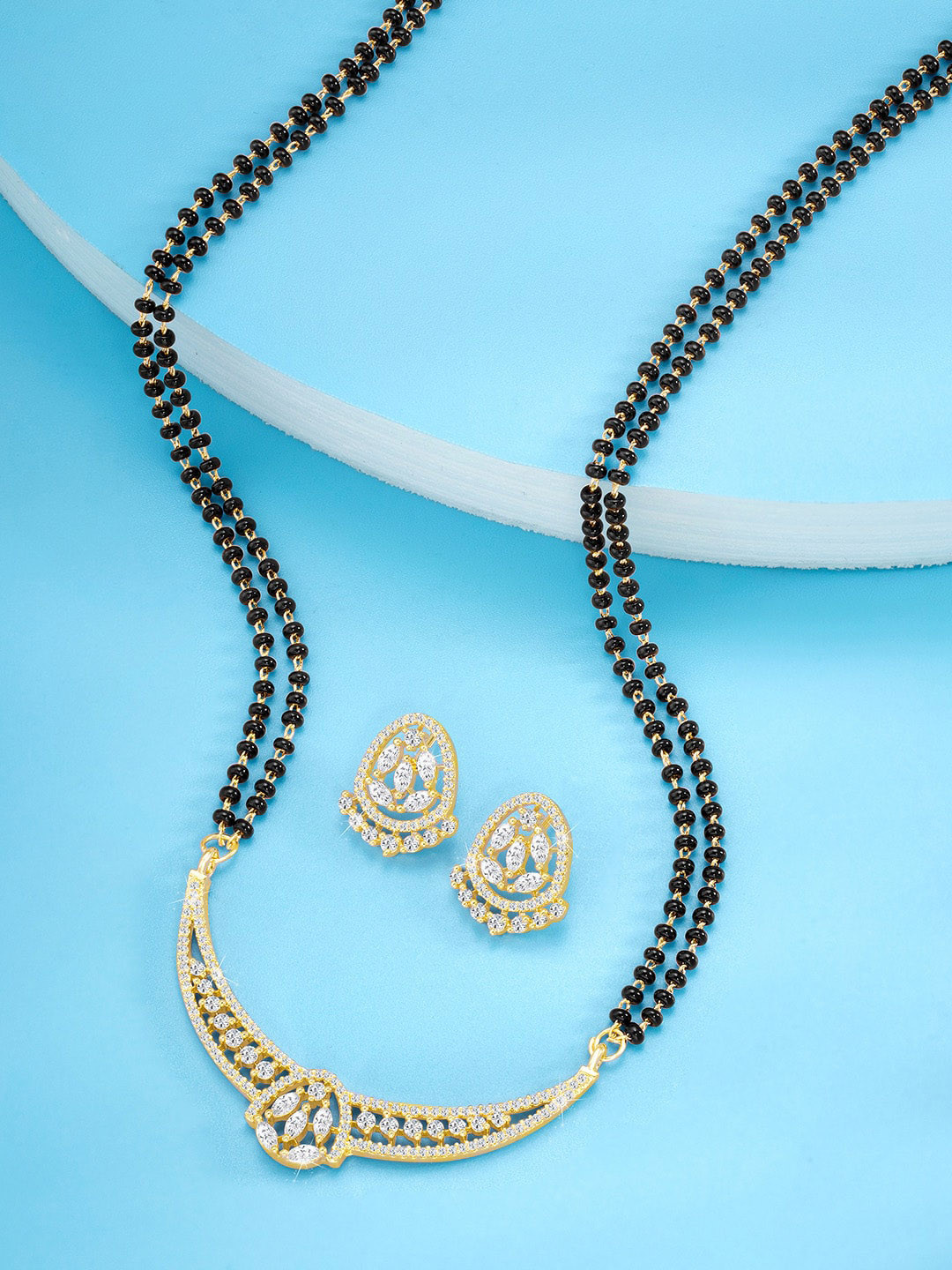Peora Gold-Plated Cubic zirconia Studded and Beaded Mangalsutra