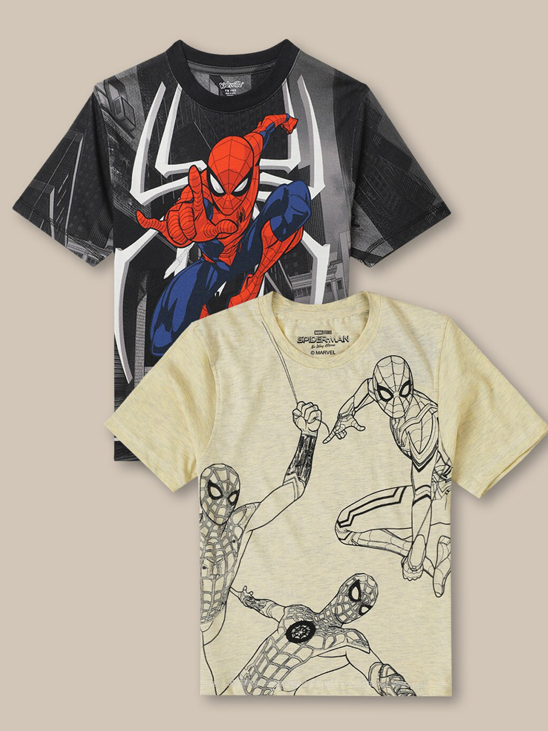 Kids Ville Boys Pack Of 2 Spiderman Printed Pure Cotton T-Shirts