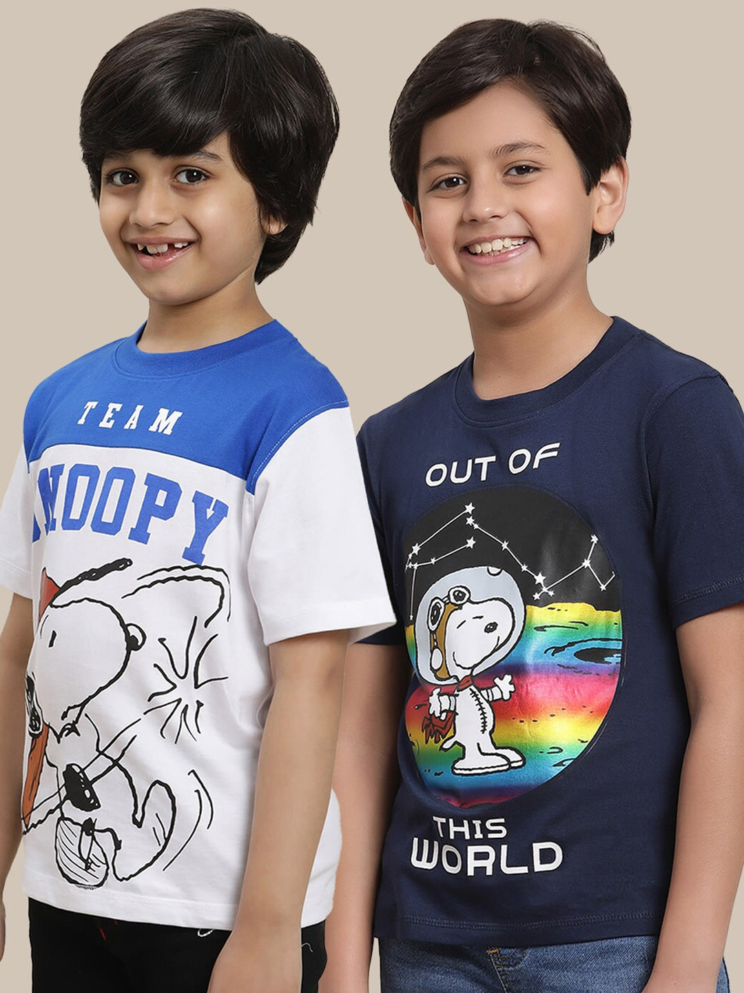 Kids Ville Pack Of 2 Peanuts Printed Pure Cotton T-Shirts