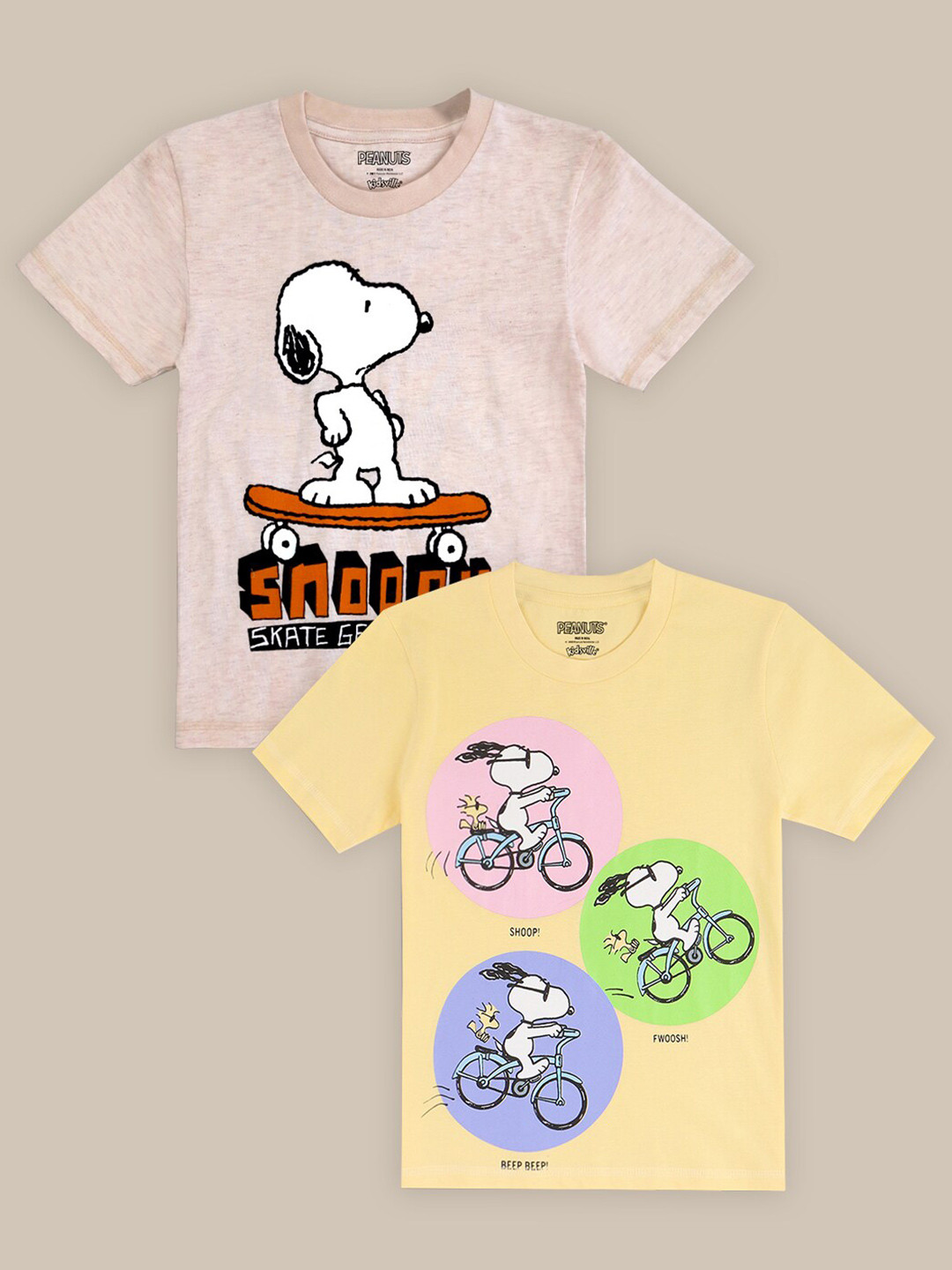 Kids Ville Kids Pack Of 2 Peanuts Printed Pure Cotton T-Shirts