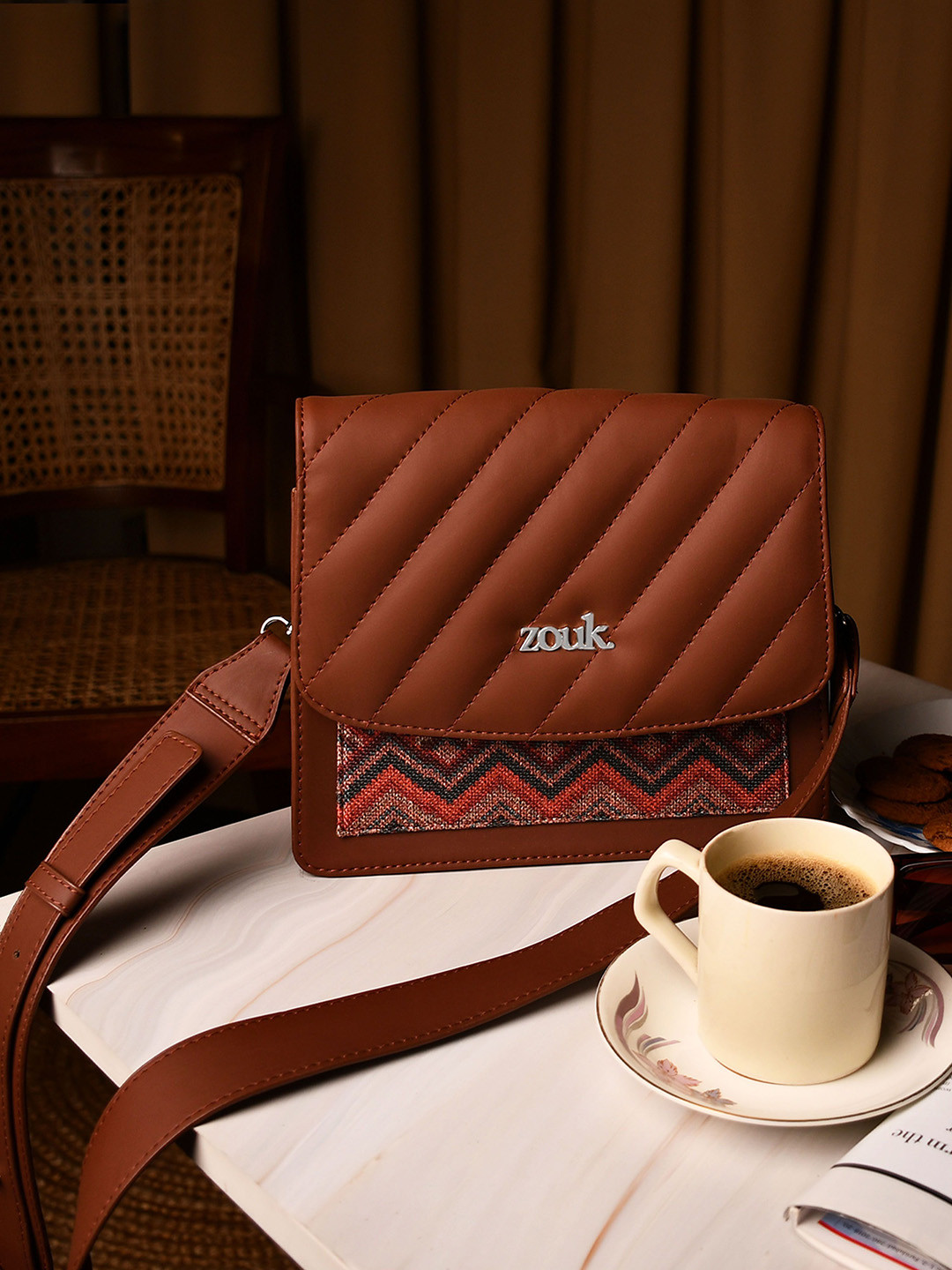 ZOUK Women Stripes Structured Basic Sling Bag