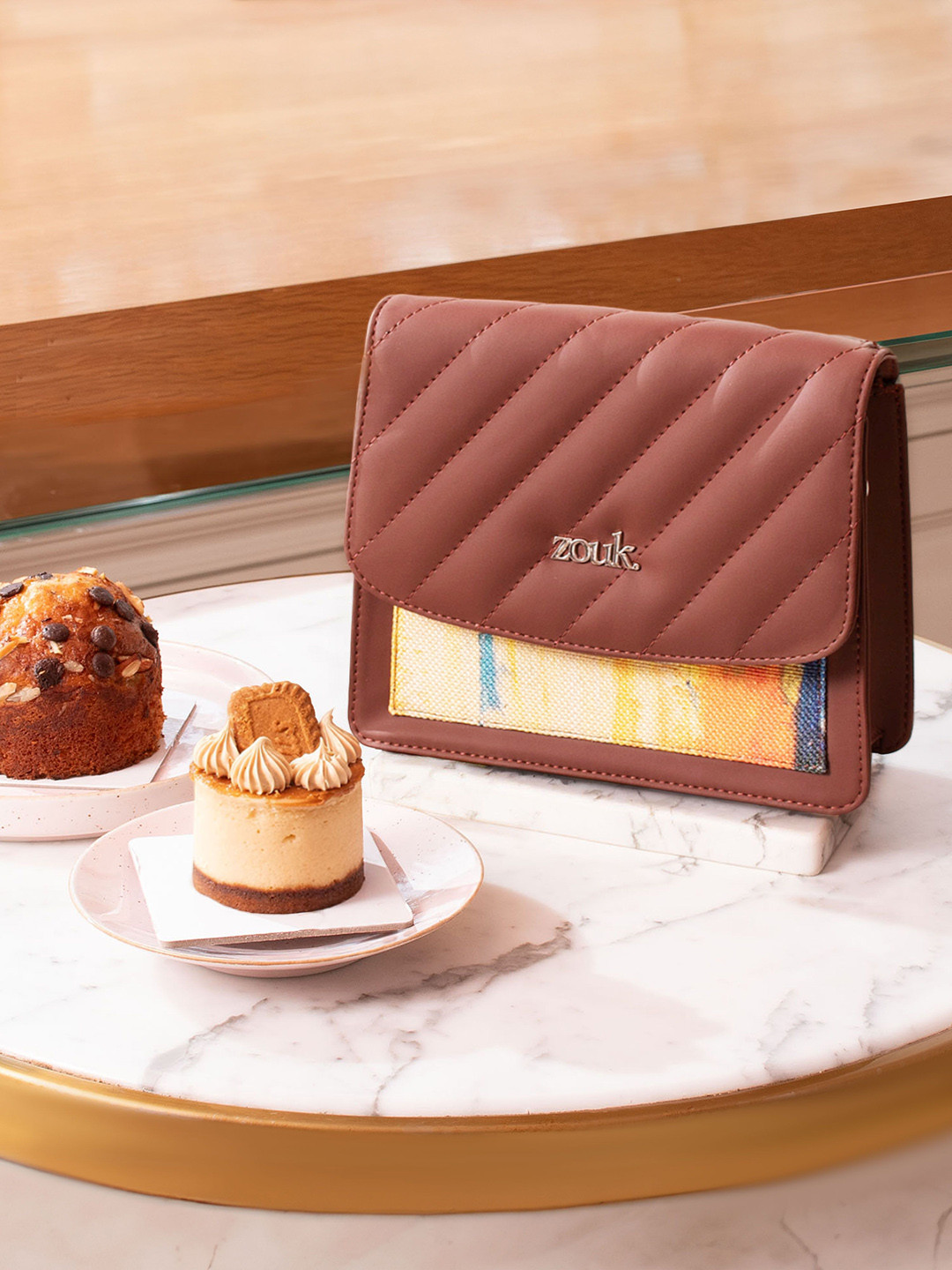 ZOUK Women Graphic Structured Detachable Sling Strap Shoulder Bag with Buckle Detail