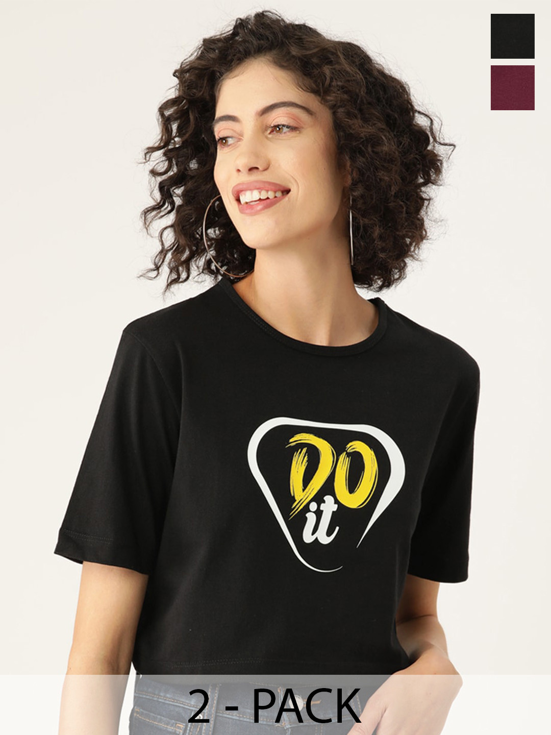 Slenor Women Pack Of 2 Graphic Printed Cotton T-shirt