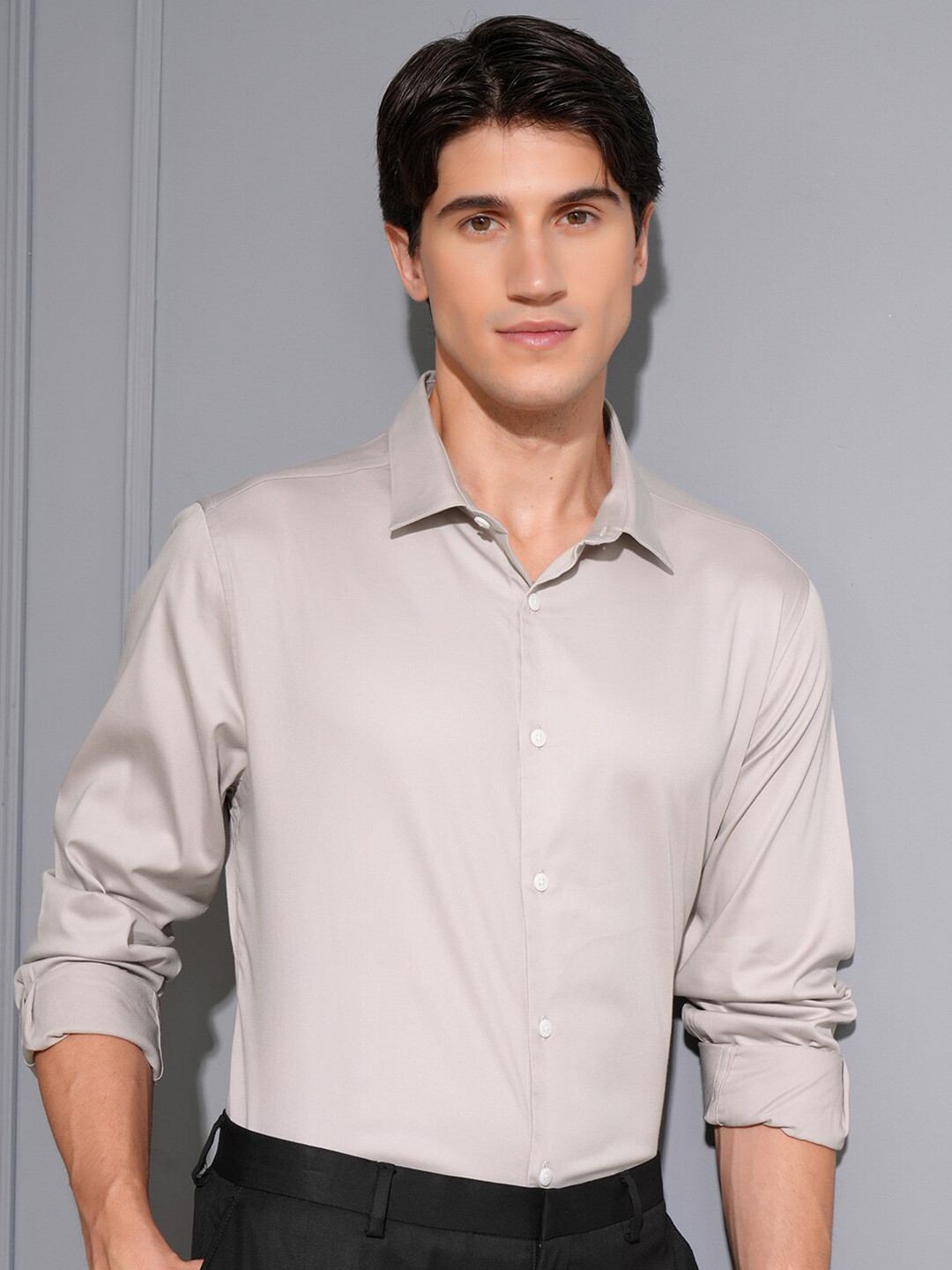 LOCOMOTIVE Light Grey Premium Satin Casual Shirt