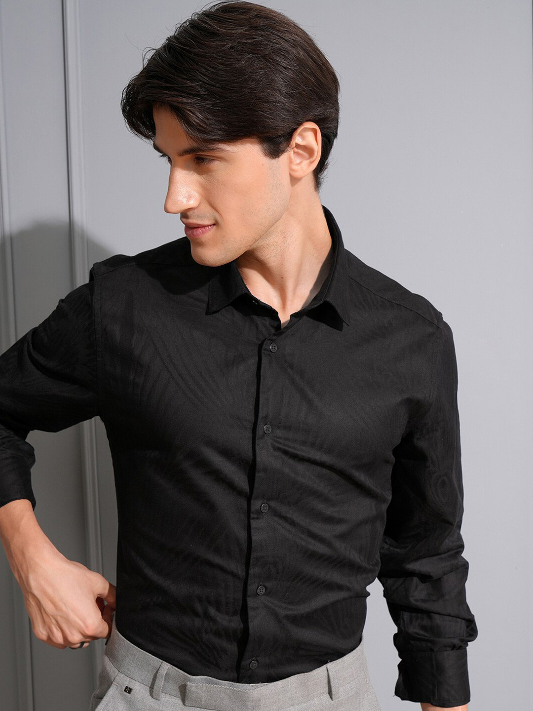 LOCOMOTIVE Men Premium Floral Jacquard Textured Occasion Shirt