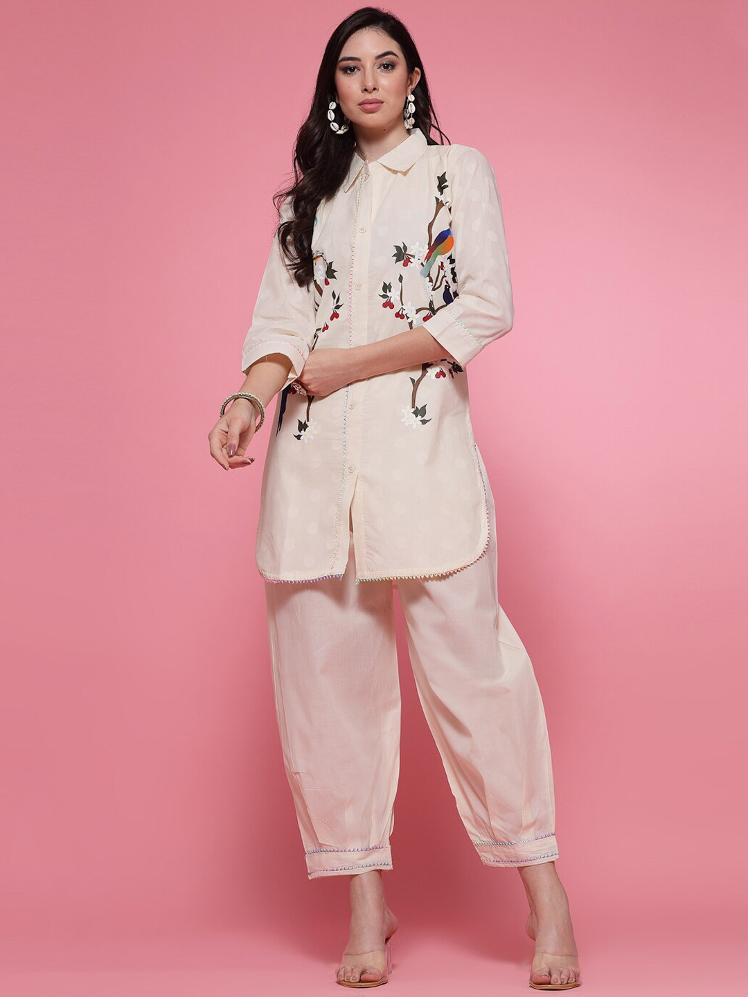 Clora Creation Floral Printed Pure Cotton Tunic Top with Afghani Pants Co-Ords