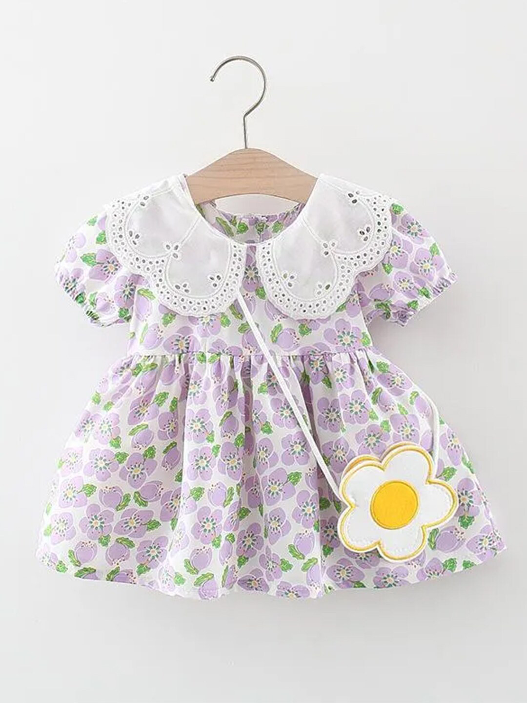 Bold N Elegant Girls Floral Printed Crepe Fit & Flare Dress With Bag