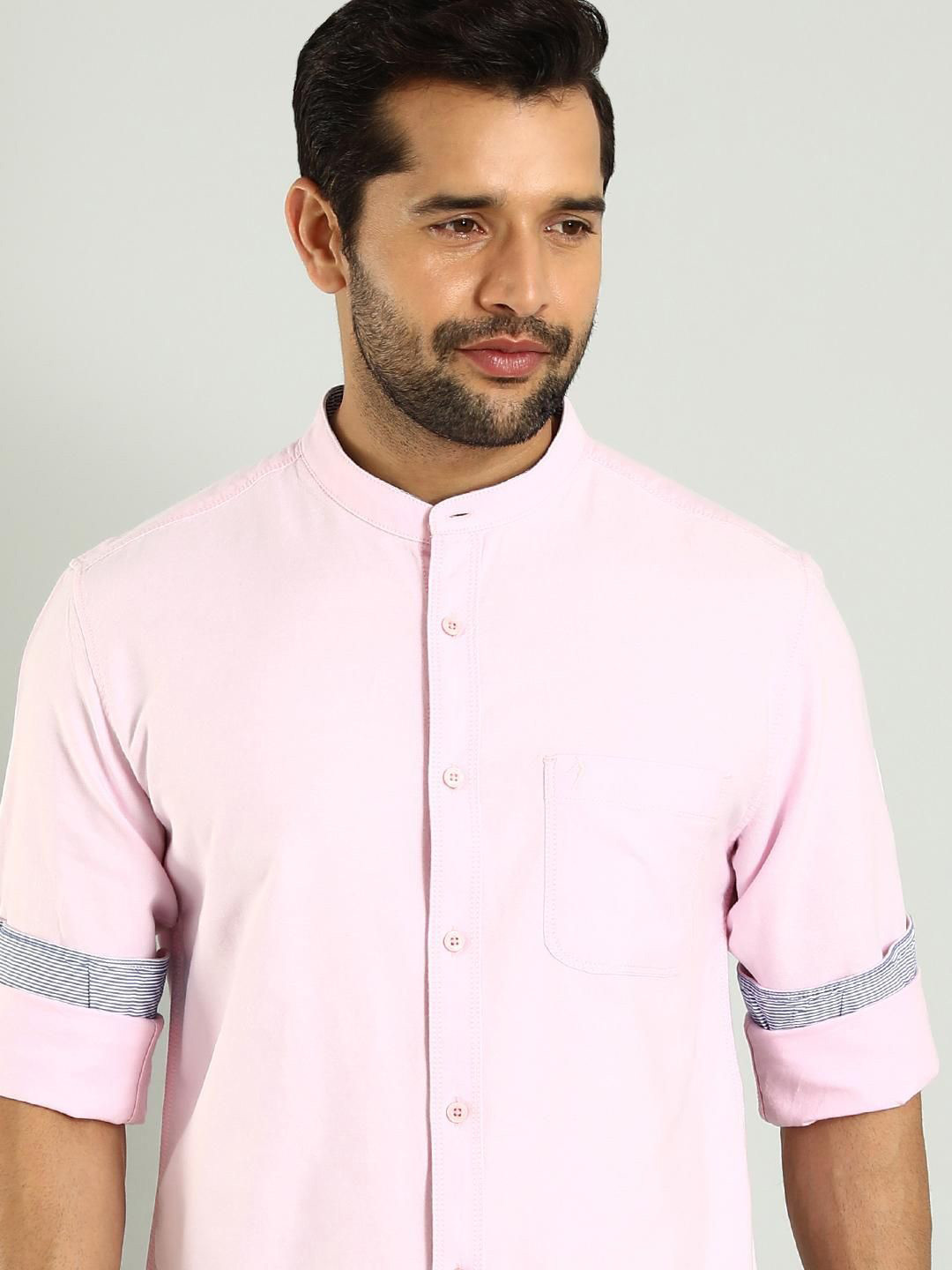 Indian Terrain Classic Slim Fit Mandarin Collar Pure Cotton Casual Shirt