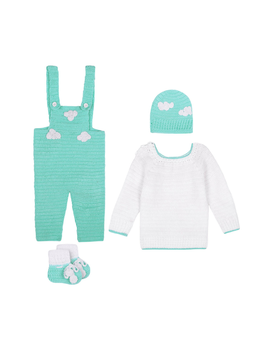 WINDROP SOLUTIONS Infants Self-Design Dungarees T-shirt Cap  & Booties
