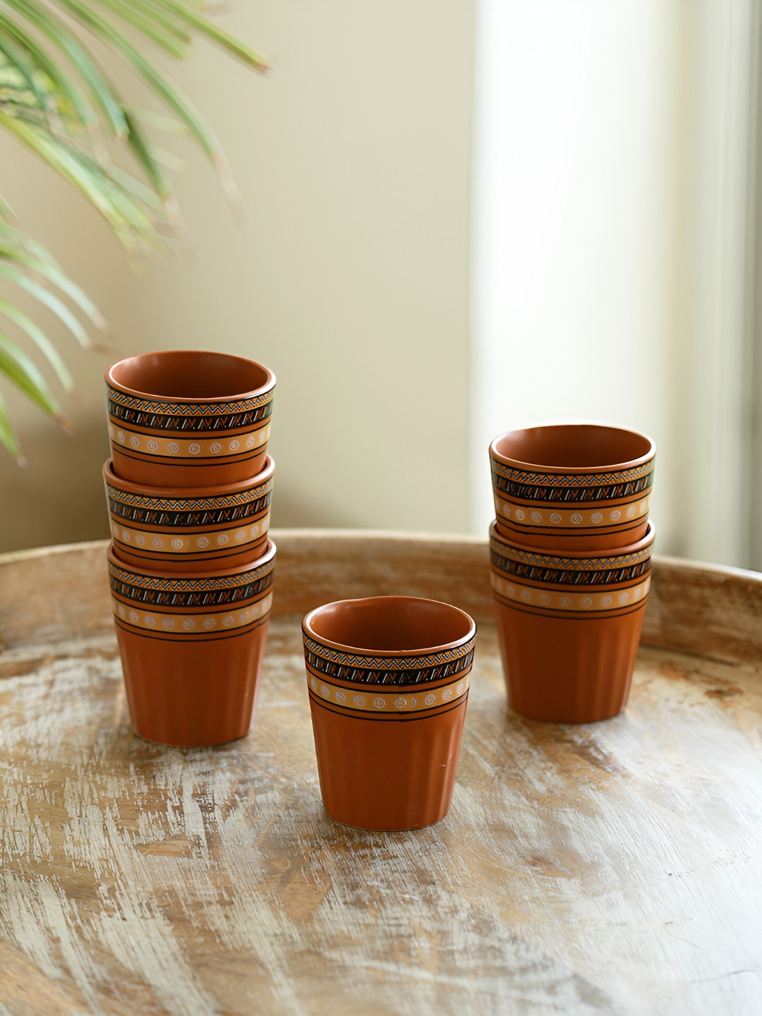 ExclusiveLane 6 Pieces Brown Ceramic Matte Microwave Safe Tea Kulhad 120ml