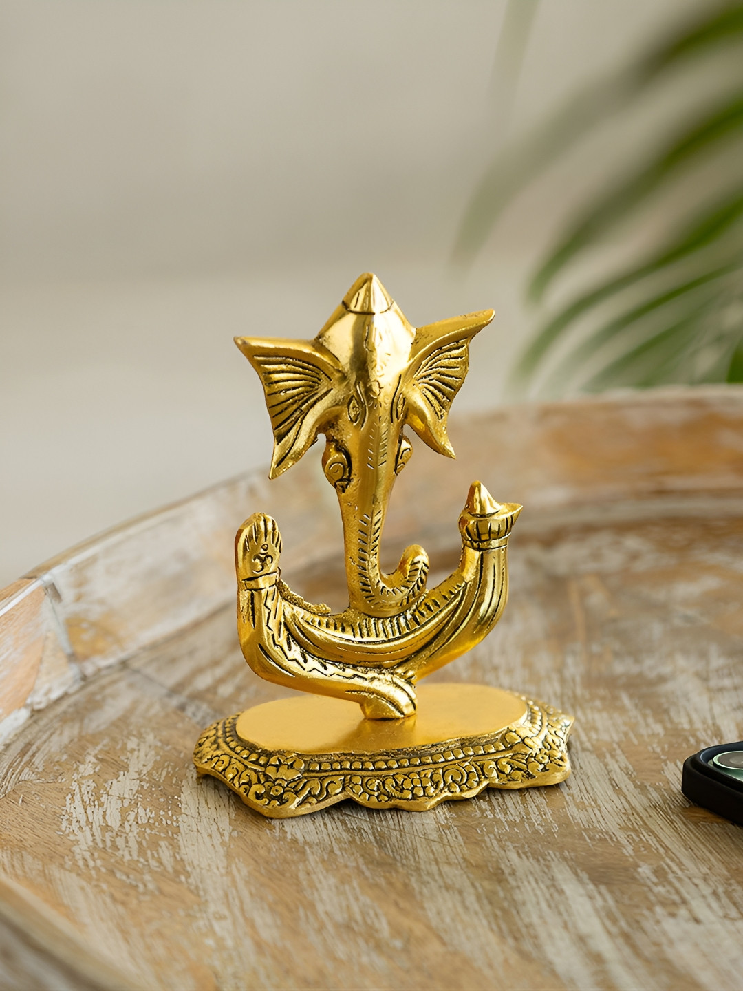 ExclusiveLane Ganapati Gold Metal Metallic Prayer Room Hand-Crafted Small Showpiece - 6.6 Inches
