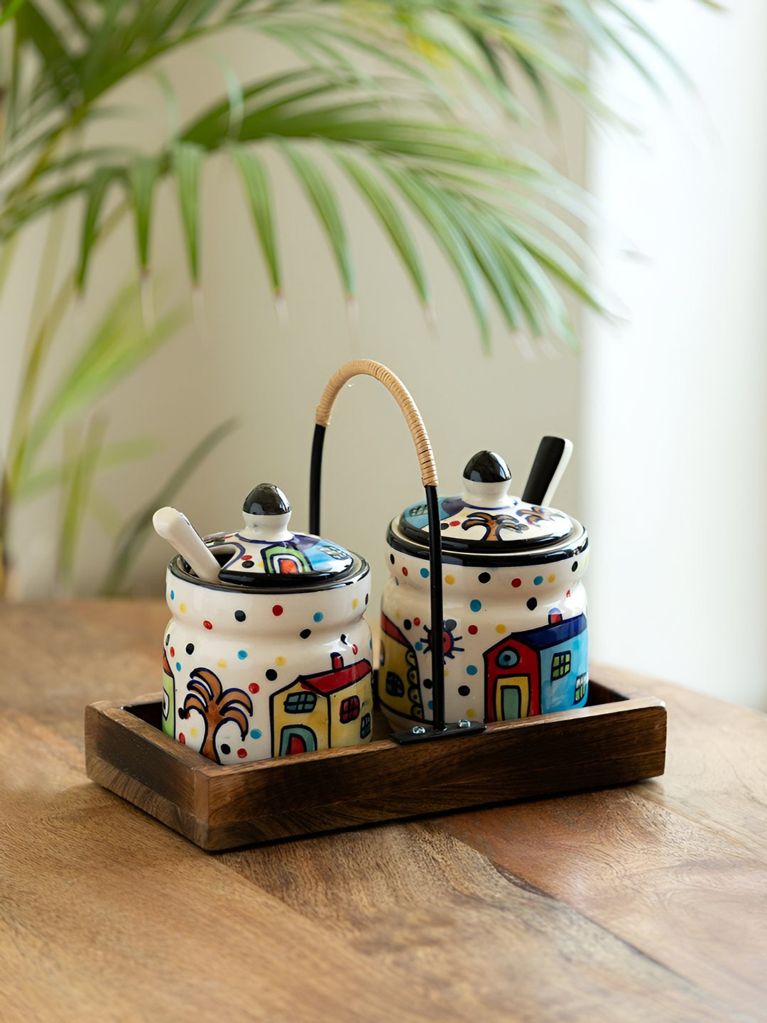 Exclusivelane The Hut White Typography Ceramic Easy To Clean 2 Piece Clip-On Canister-280ml