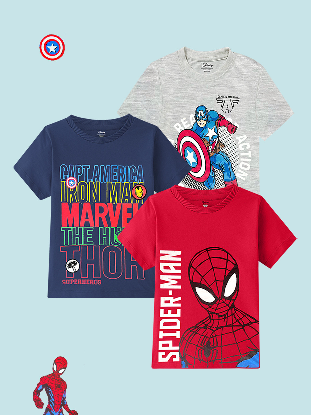 KUCHIPOO Boys 3 Avengers Printed Applique T-shirt