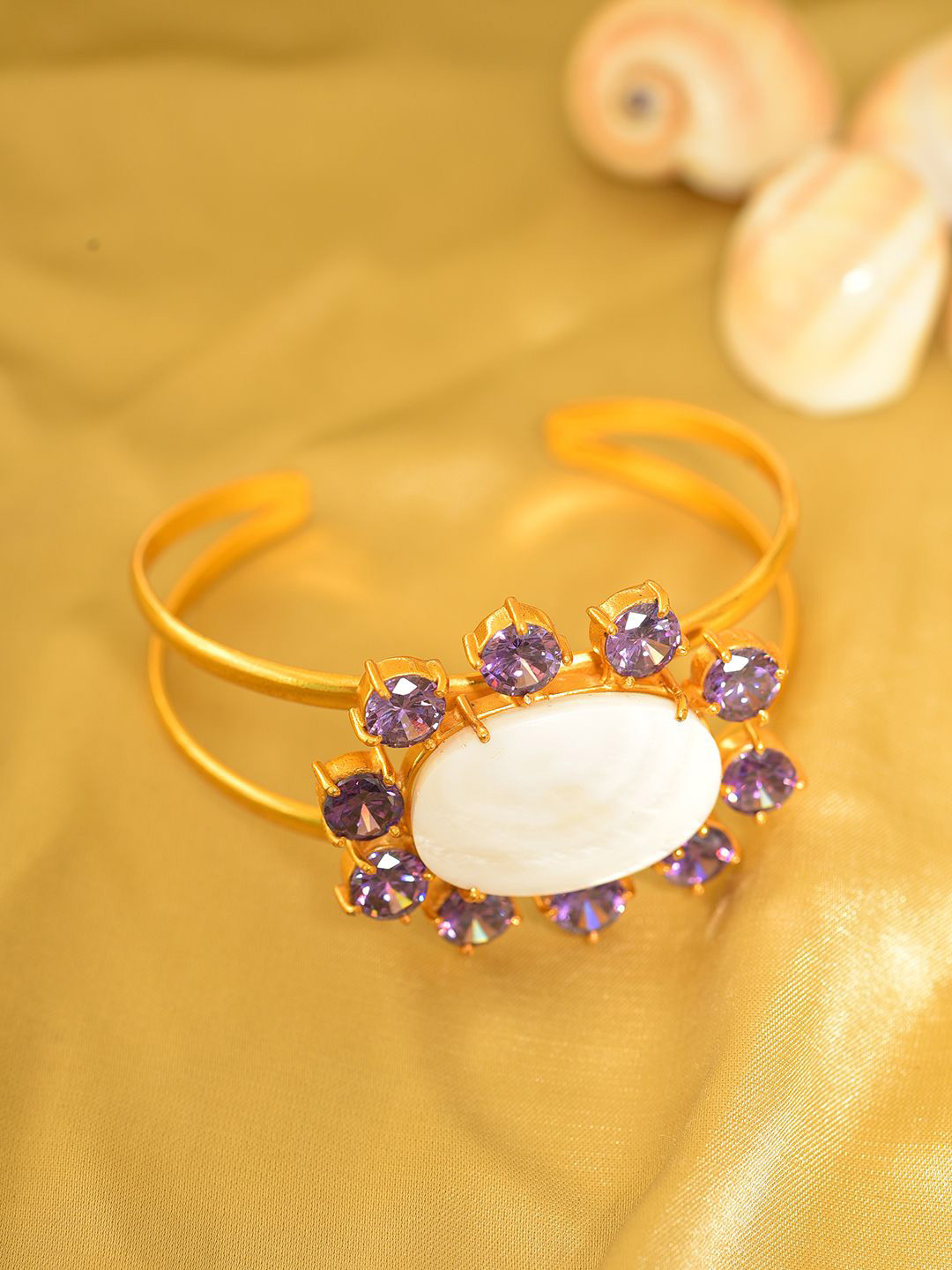 XAGO Women Brass Amethyst Handcrafted Gold-Plated Cuff Bracelet