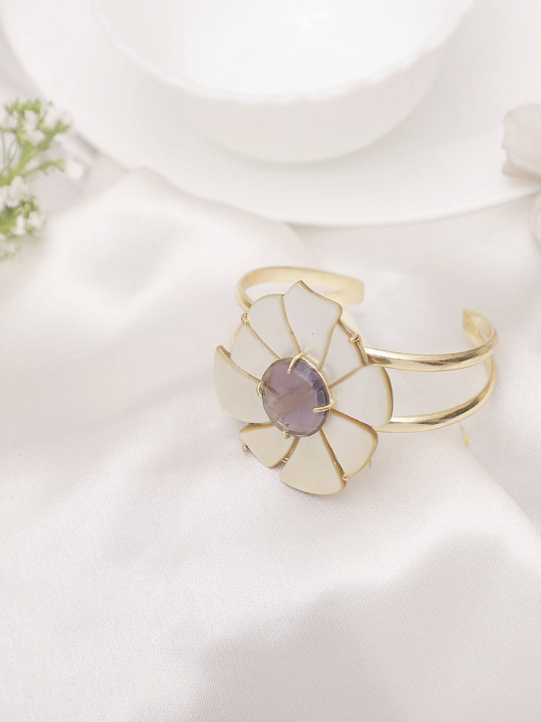 XAGO Women Brass Amethyst Handcrafted Gold-Plated Cuff Bracelet