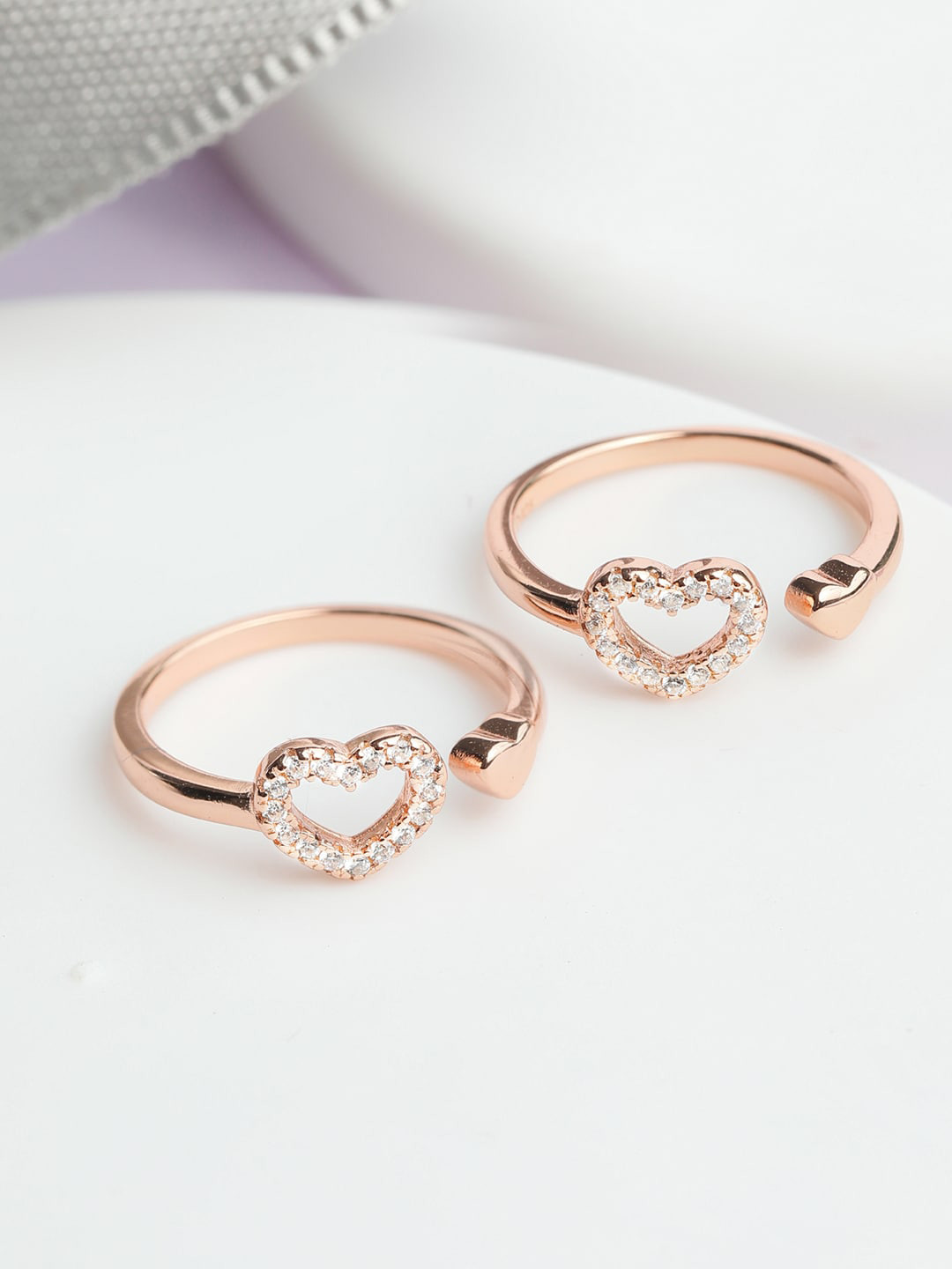Zavya Rose Gold-Plated Cubic Zirconia Toe Rings