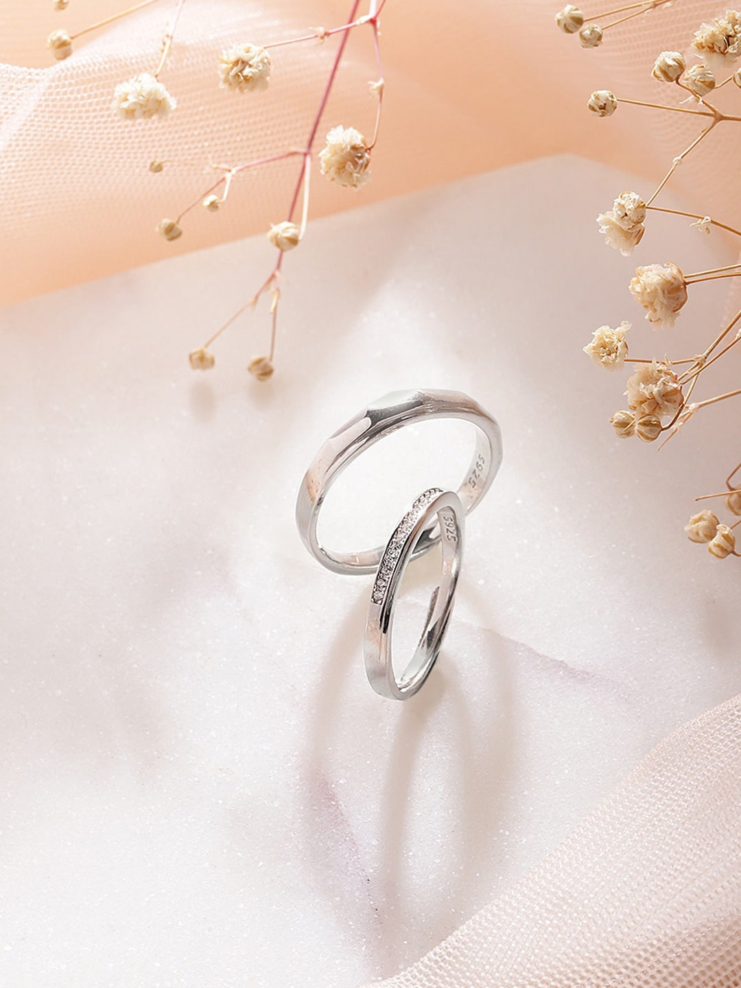 Zavya Unisex Set Of 2 925 Pure Sterling Silver Couple Ring