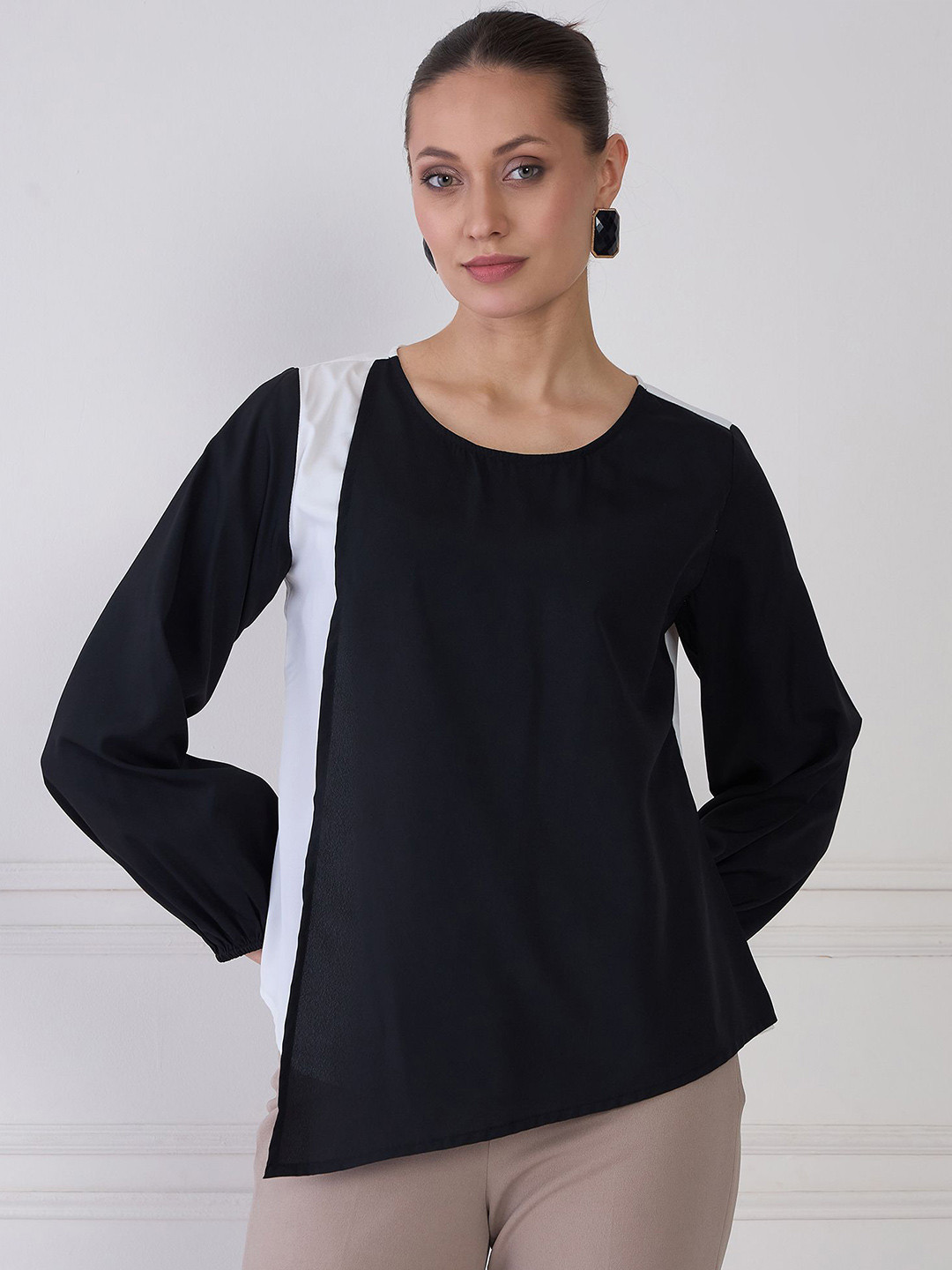 Antheaa Elit Colourblock Puff sleeves Chiffon Top