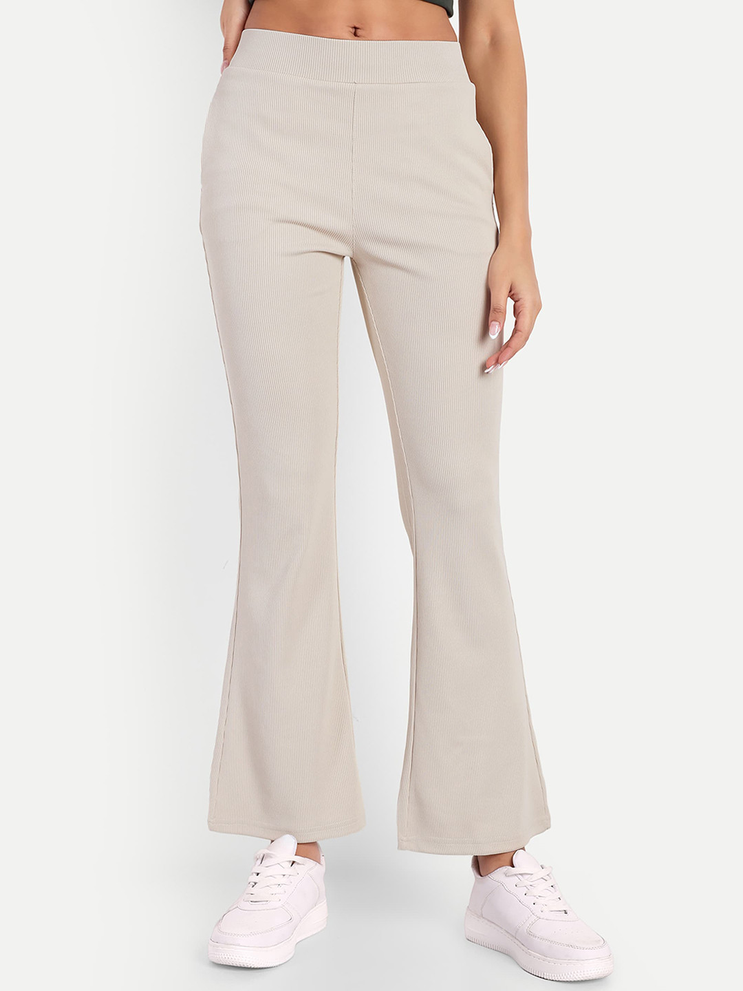 BROADSTAR Women High-Rise Stretchable Flared Bootcut Corduroy Trousers
