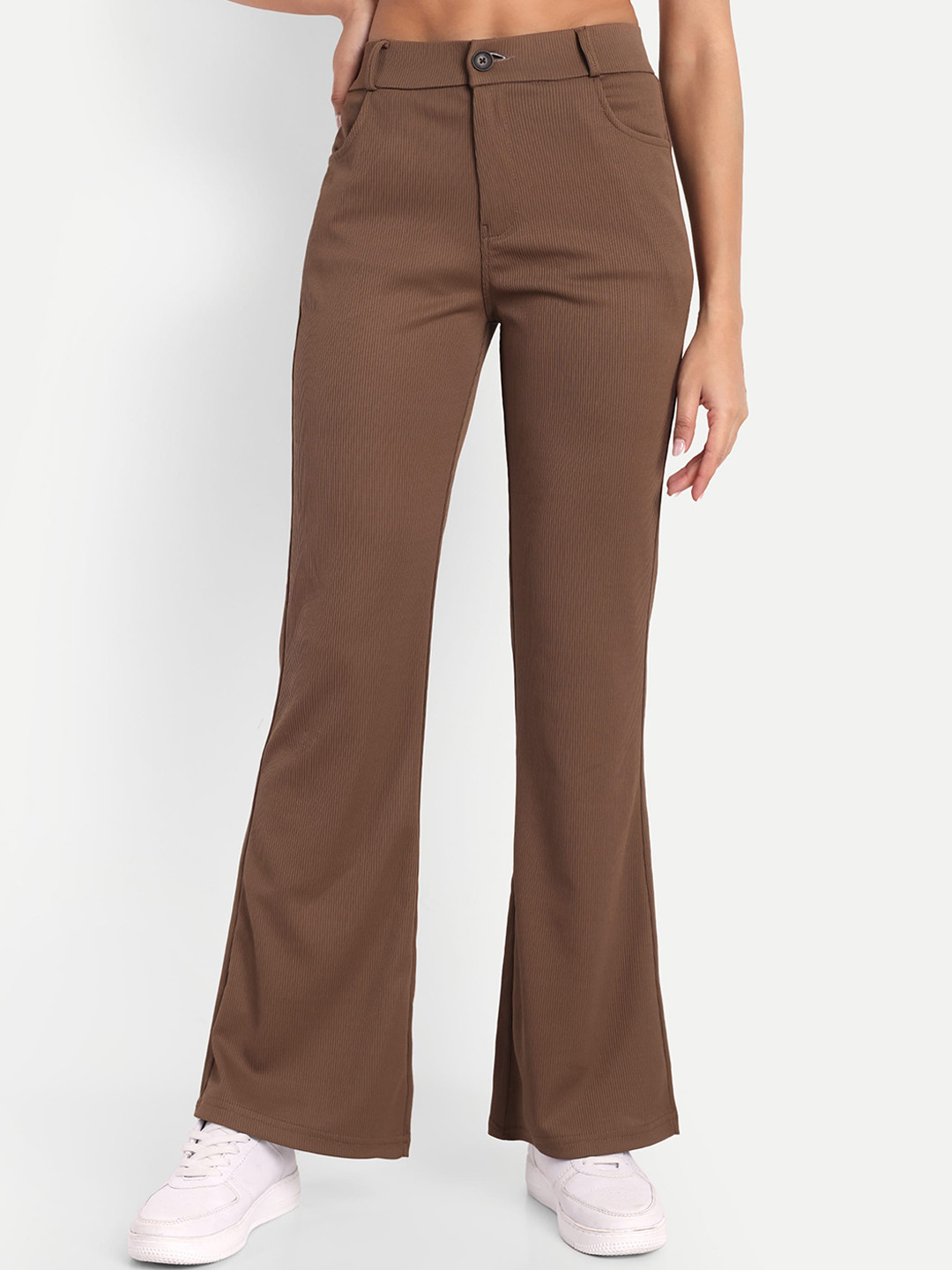 BROADSTAR Women High-Rise Stretchable Flared Bootcut Corduroy Trousers