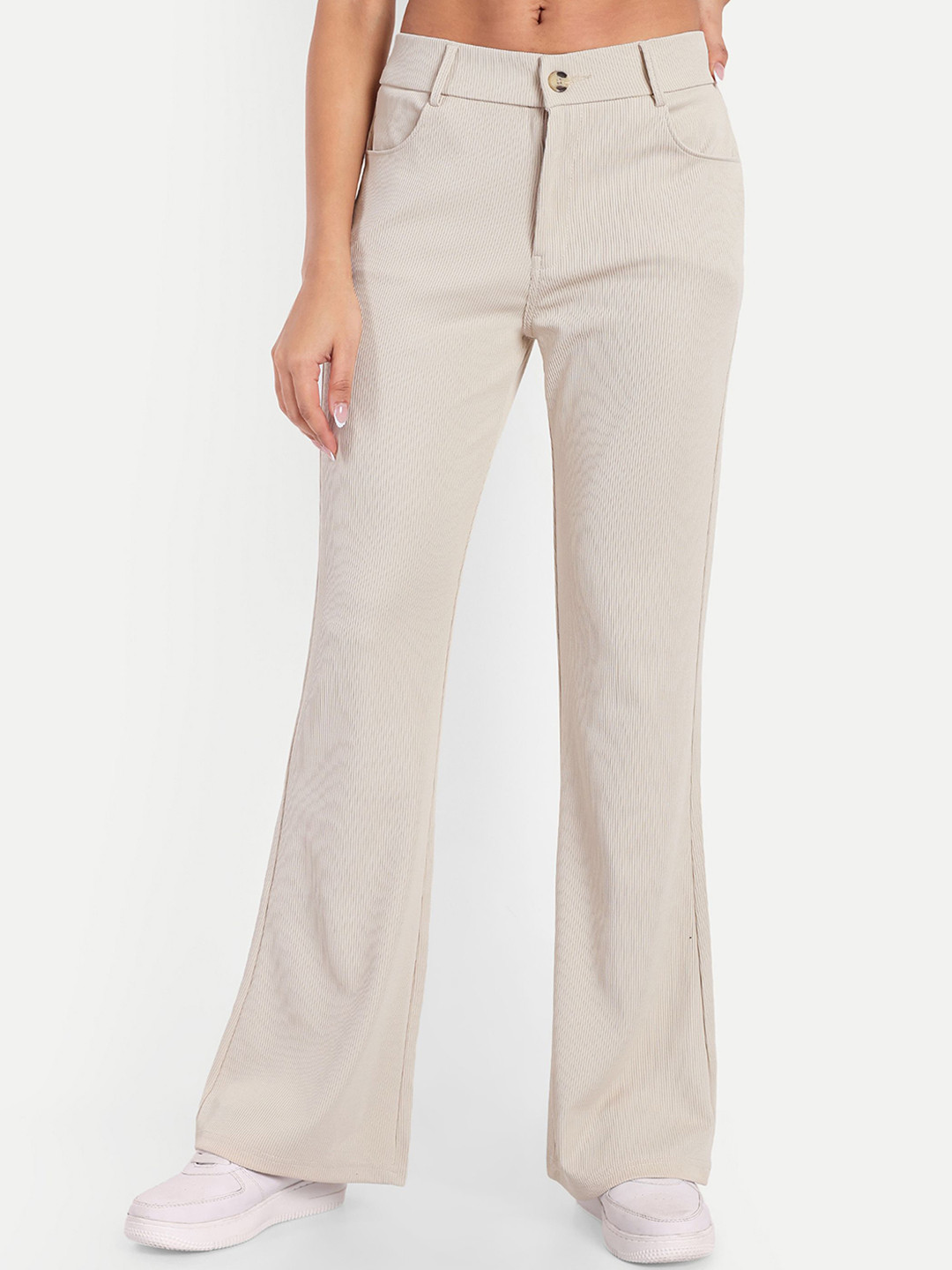 BROADSTAR Women High-Rise Stretchable Flared Bootcut Corduroy Trousers