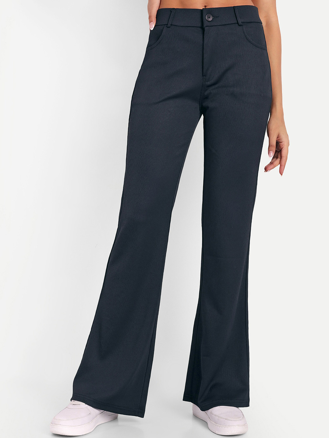 BROADSTAR Women High-Rise Stretchable Flared Bootcut Corduroy Trousers